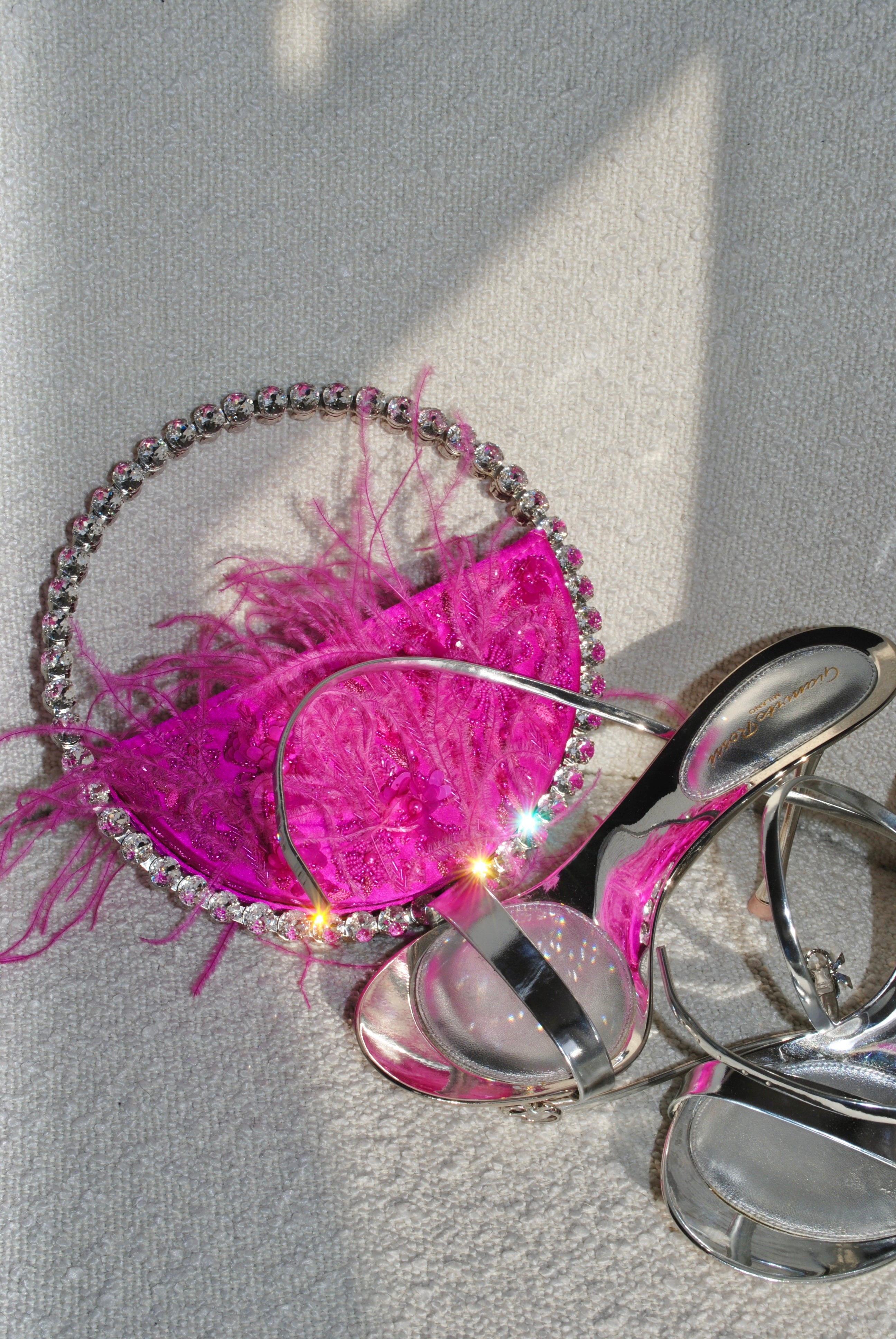 Fuchsia Feather Embellished Eternity Clutch