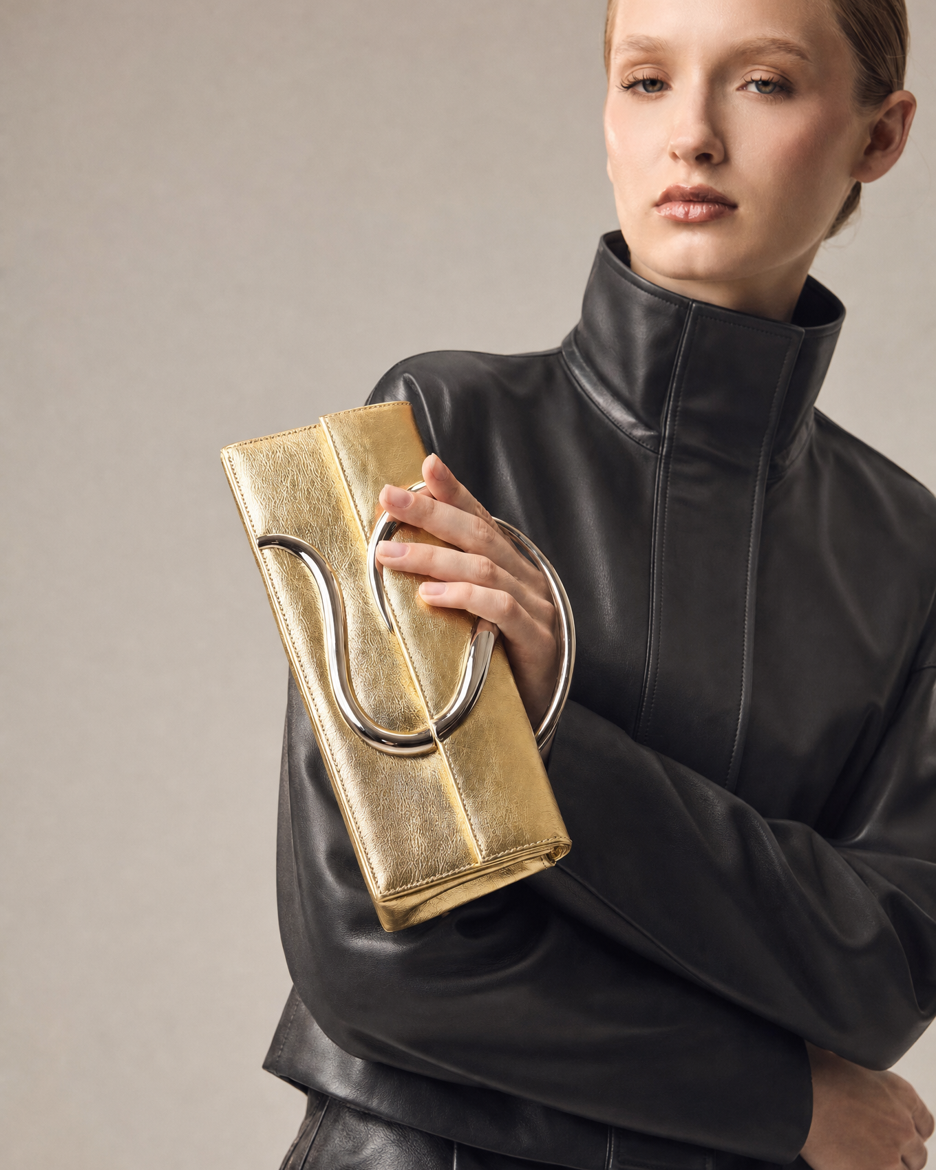 Gold Aura Baguette Clutch