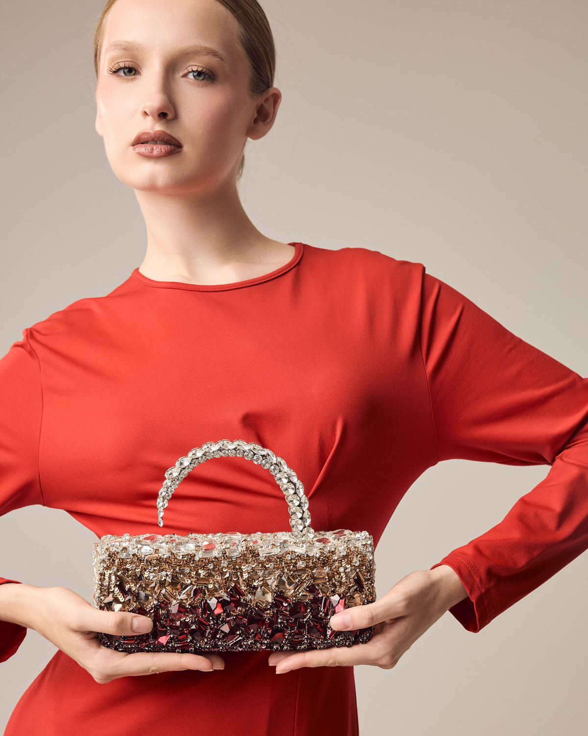 Burgundy Crystal Malika Clutch