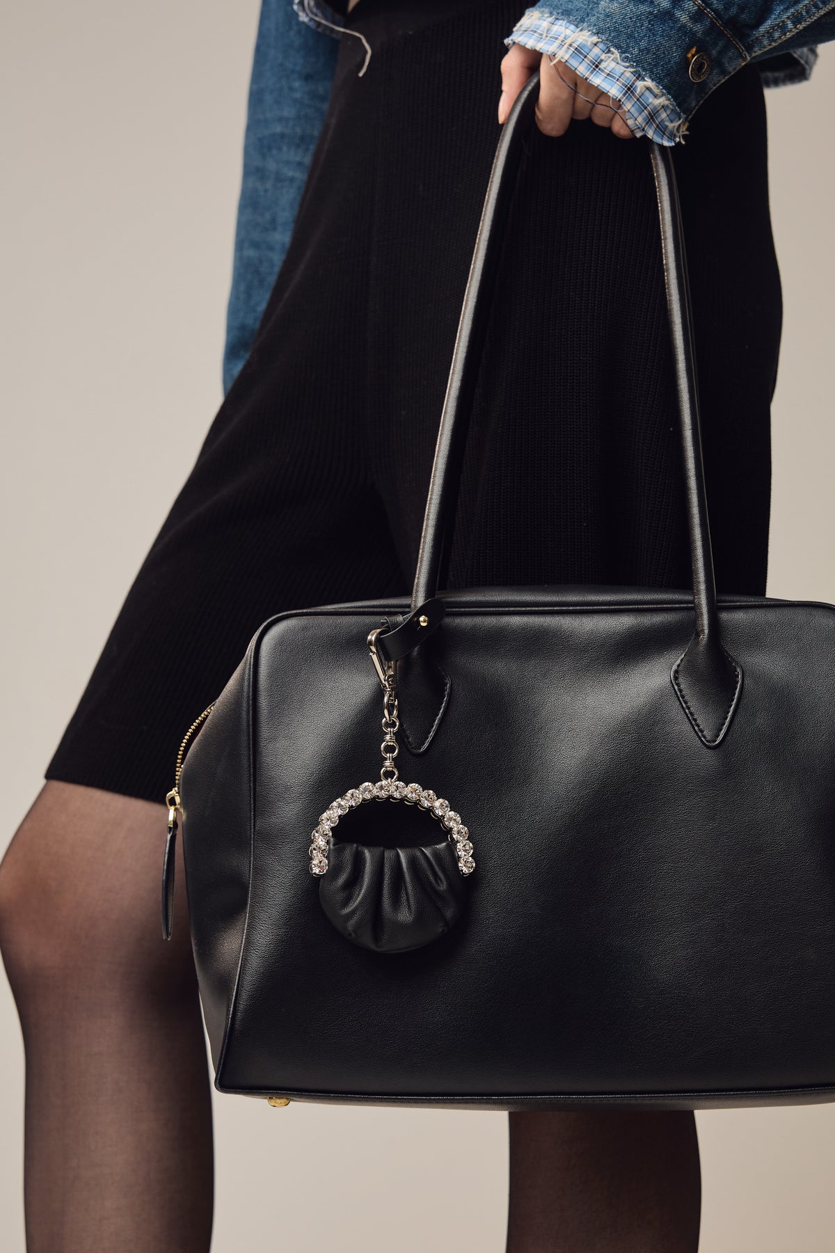 Black Leather Micro Bag Charm
