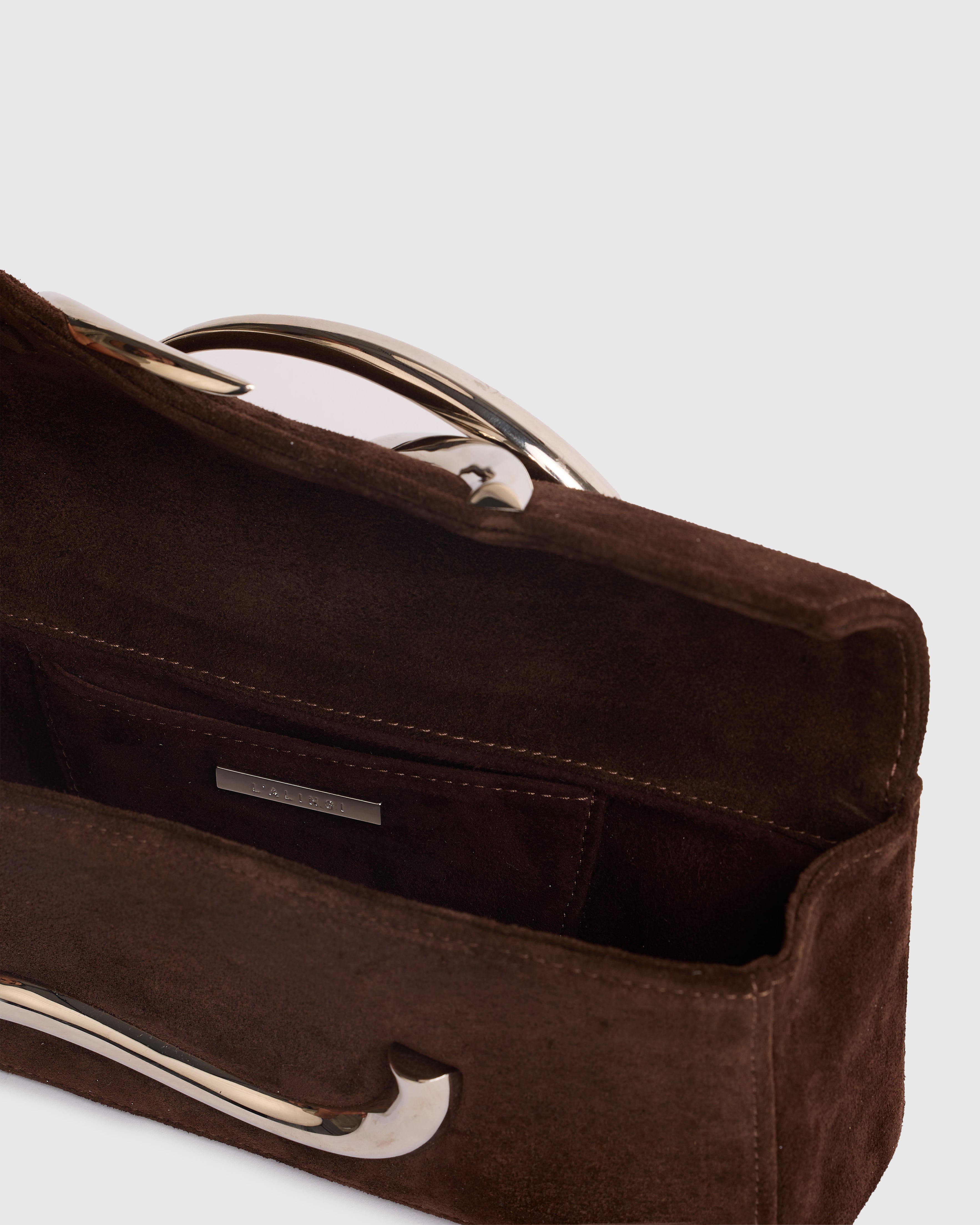 Brown Suede Aura Baguette Clutch