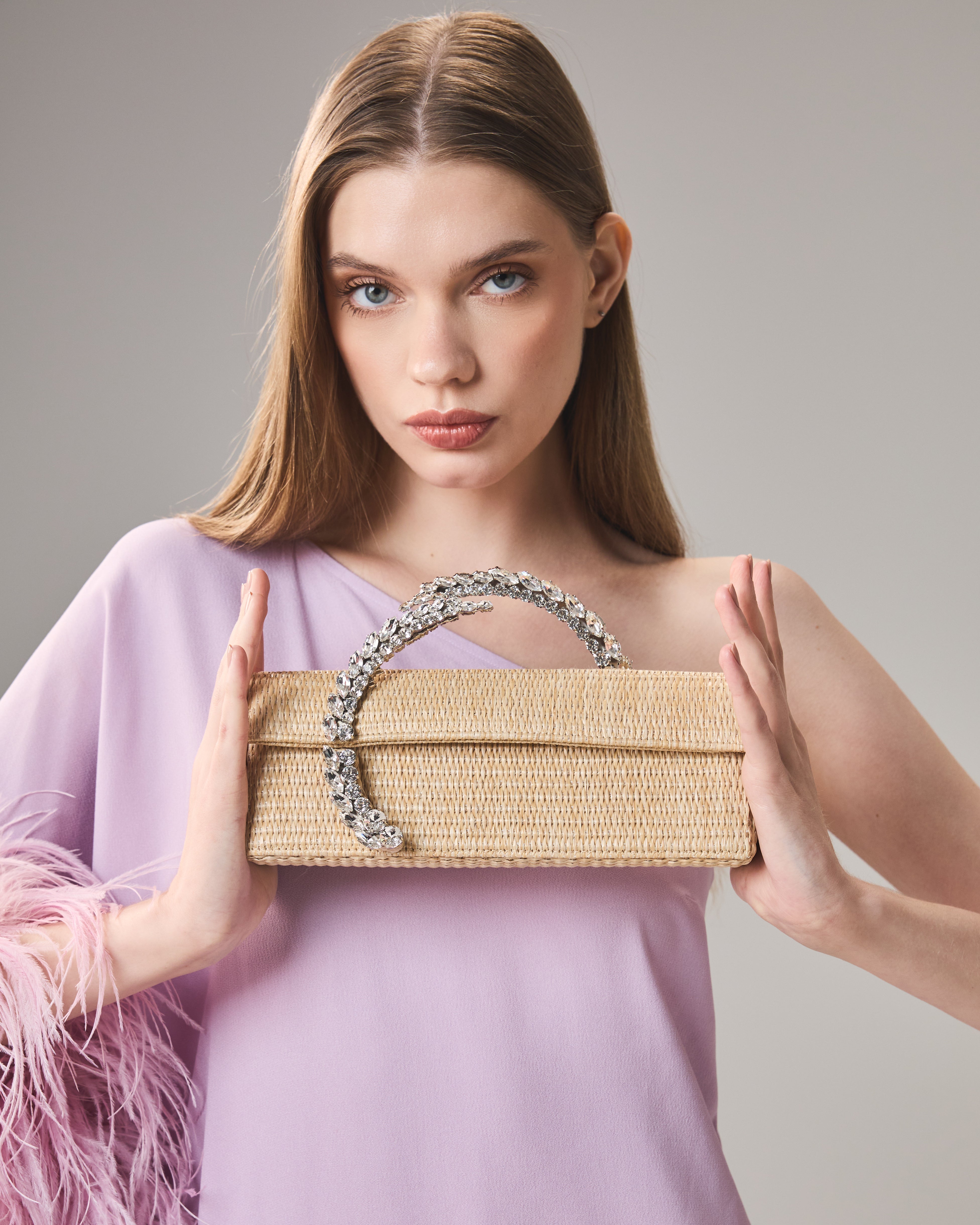 Raffia Baguette Karma Clutch