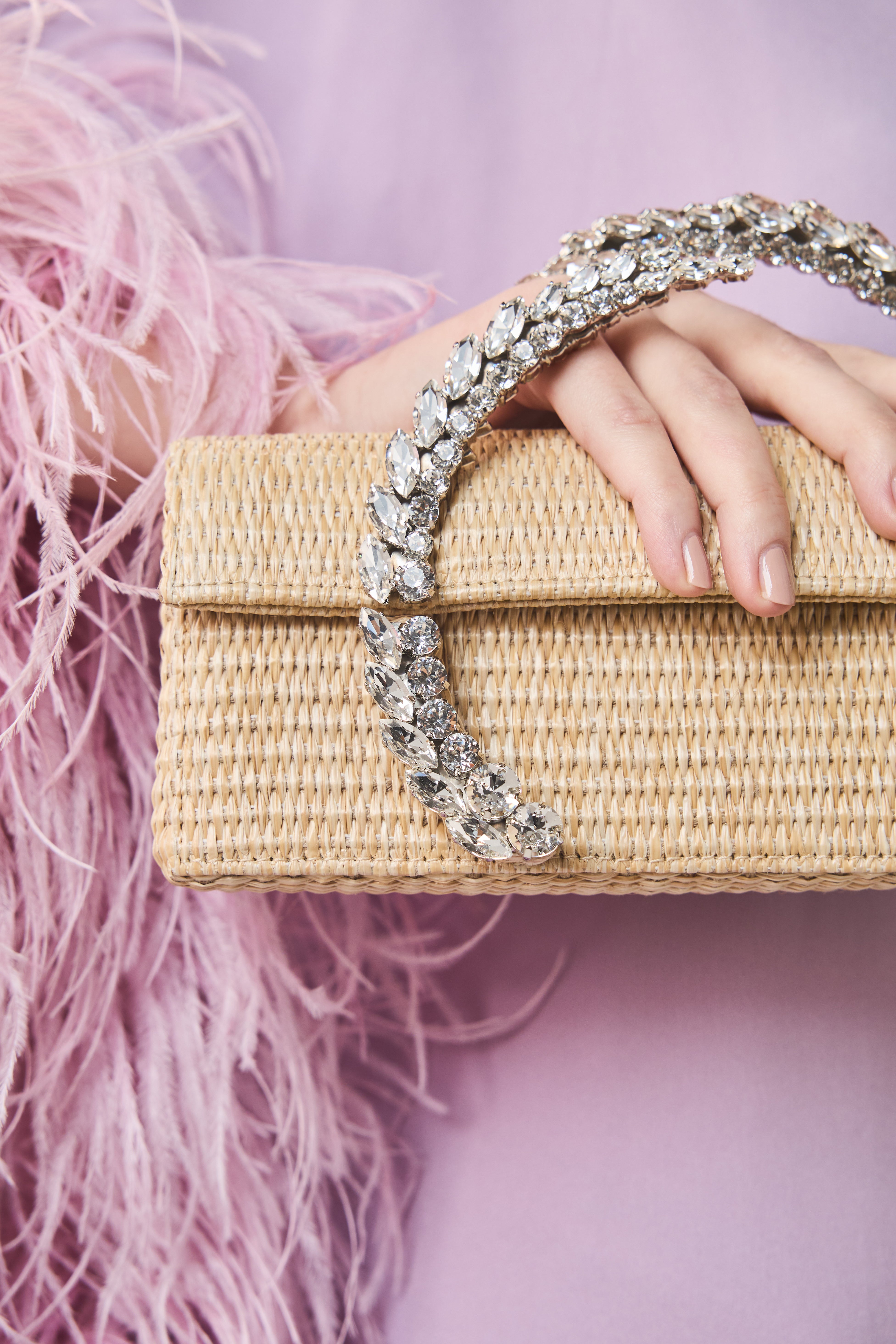 Raffia Baguette Karma Clutch