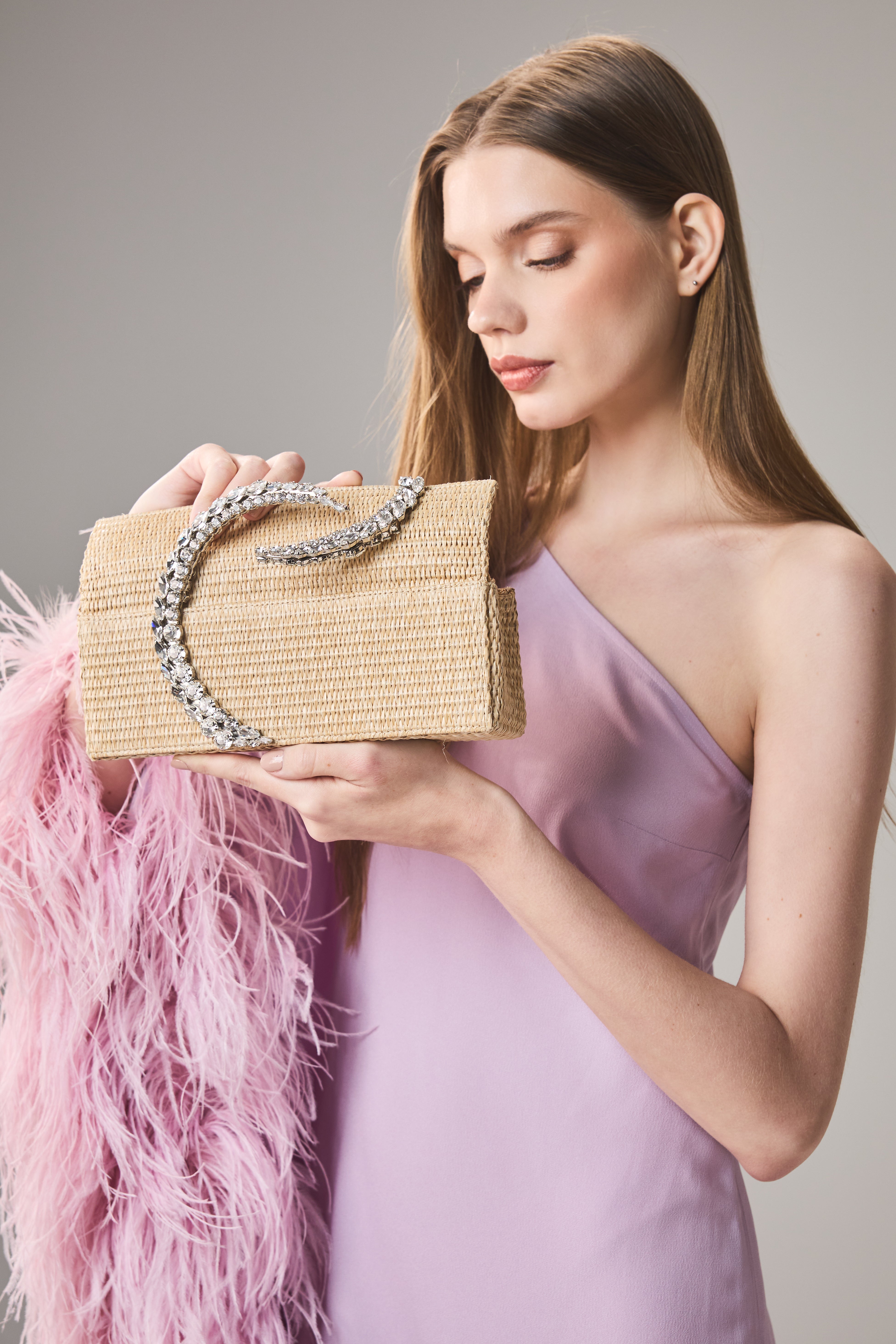 Raffia Baguette Karma Clutch