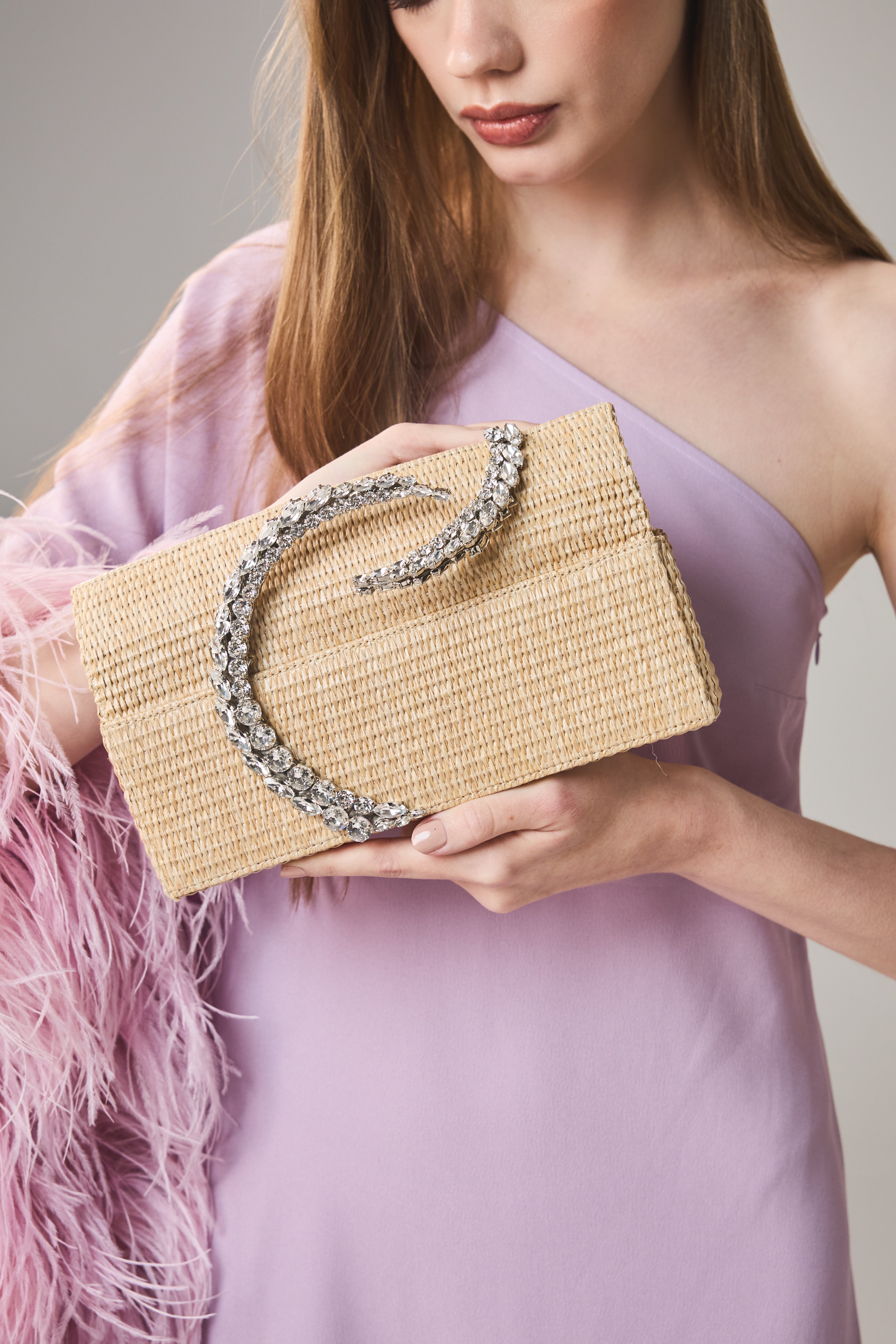 Raffia Baguette Karma Clutch