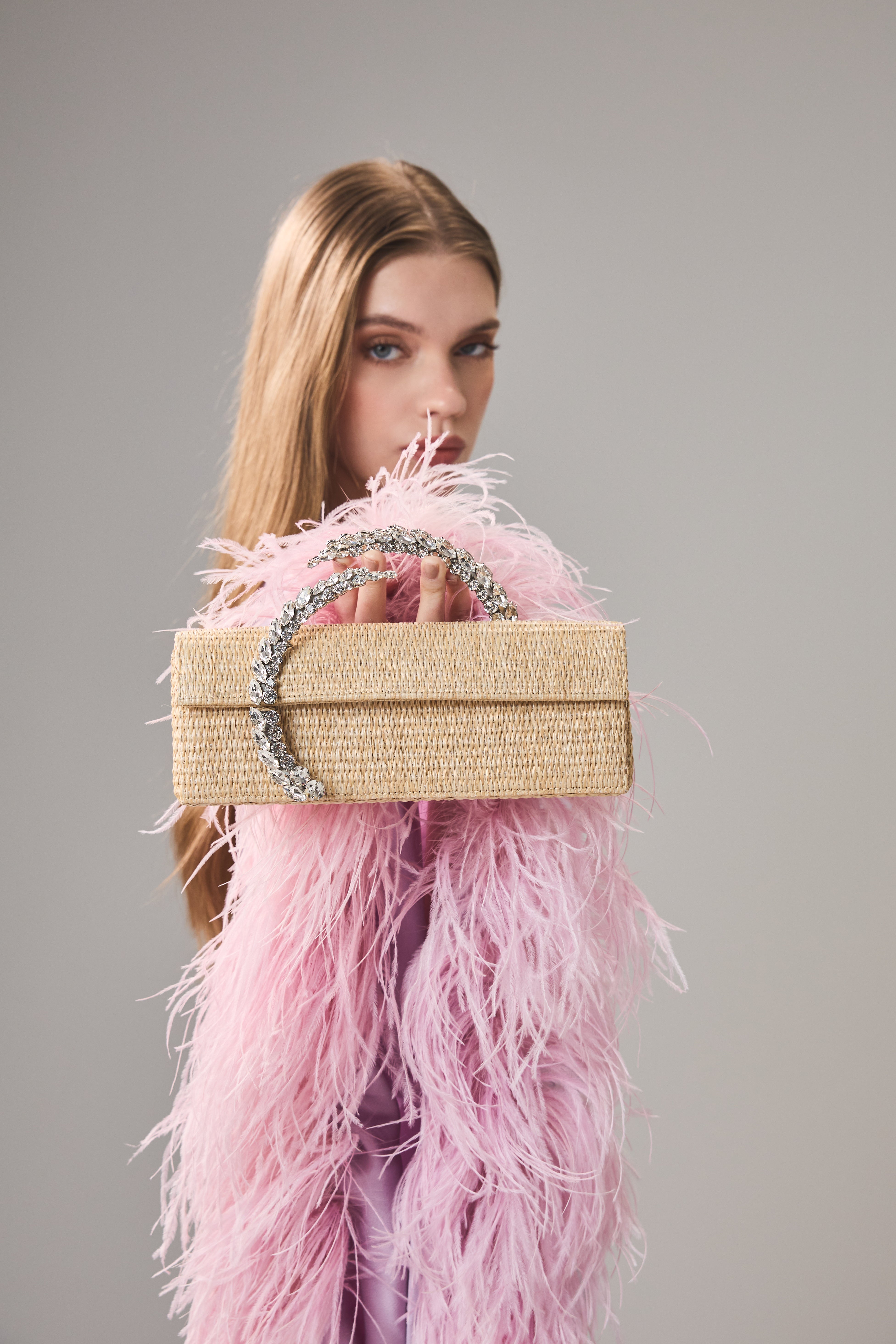 Raffia Baguette Karma Clutch