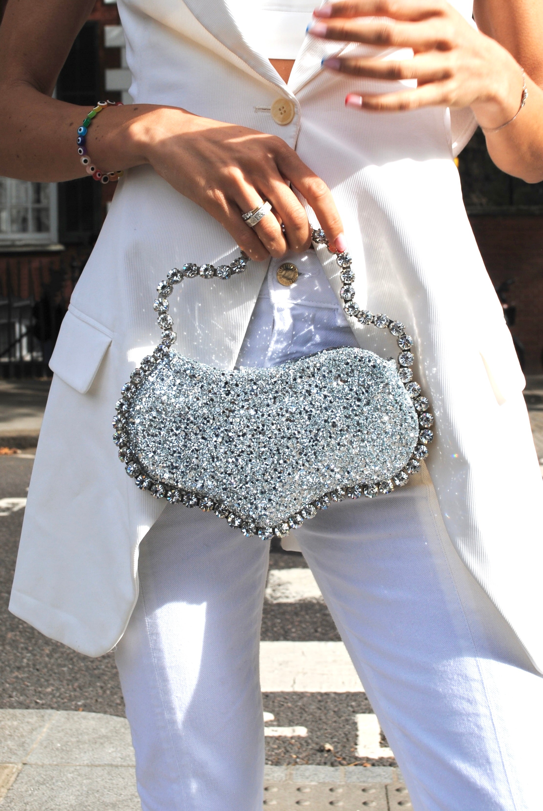 Silver Glitter Wavy Eternity Clutch