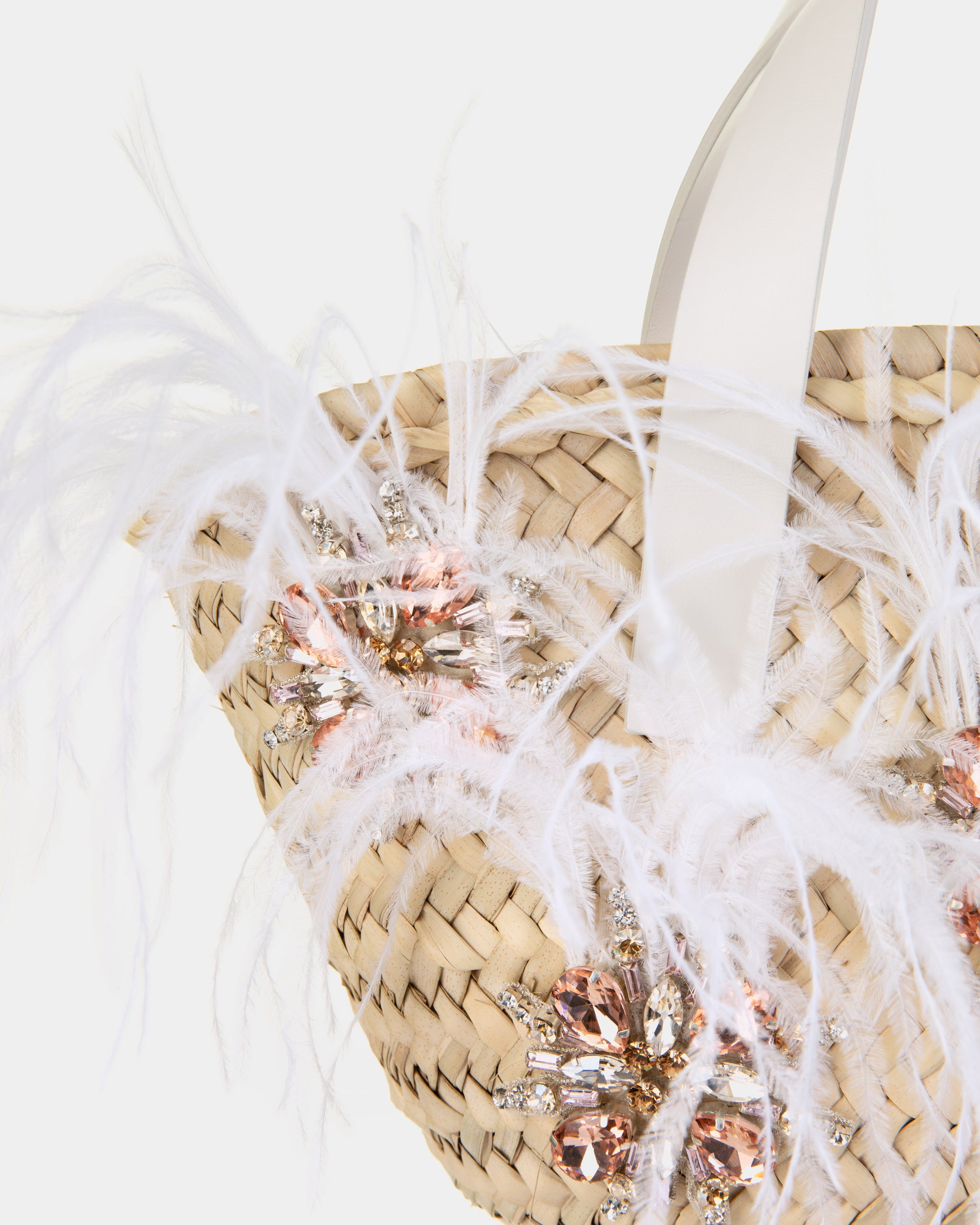 Feather Embellished Basket Bag