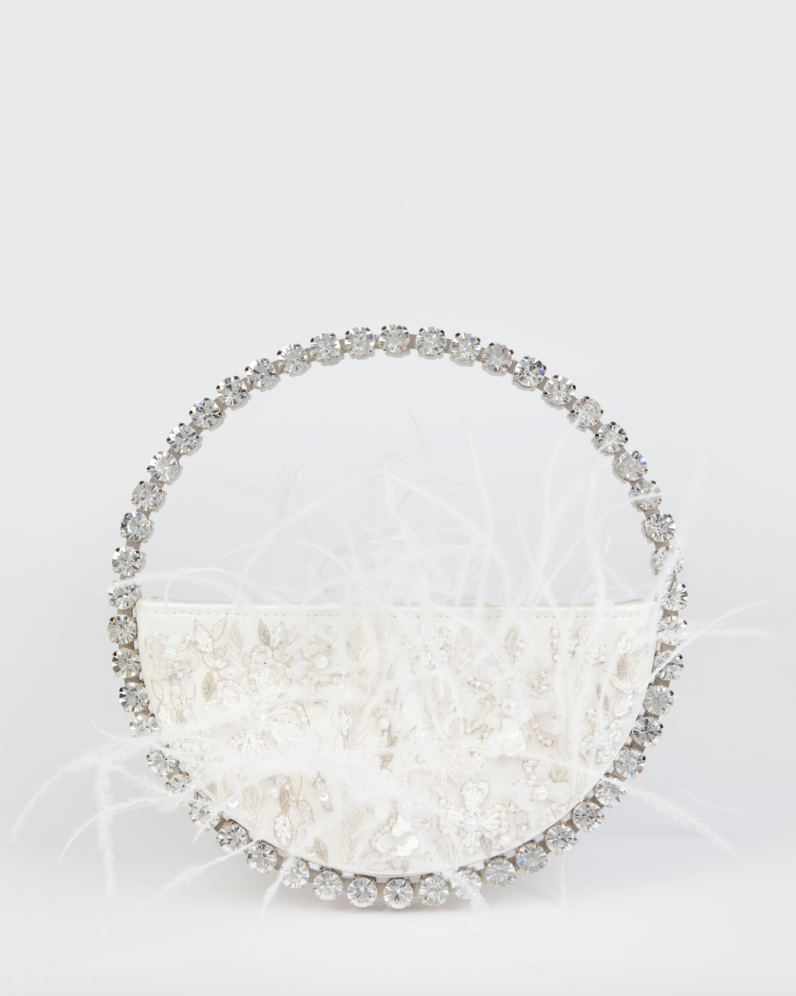 Cream Feather Embellished Eternity Clutch