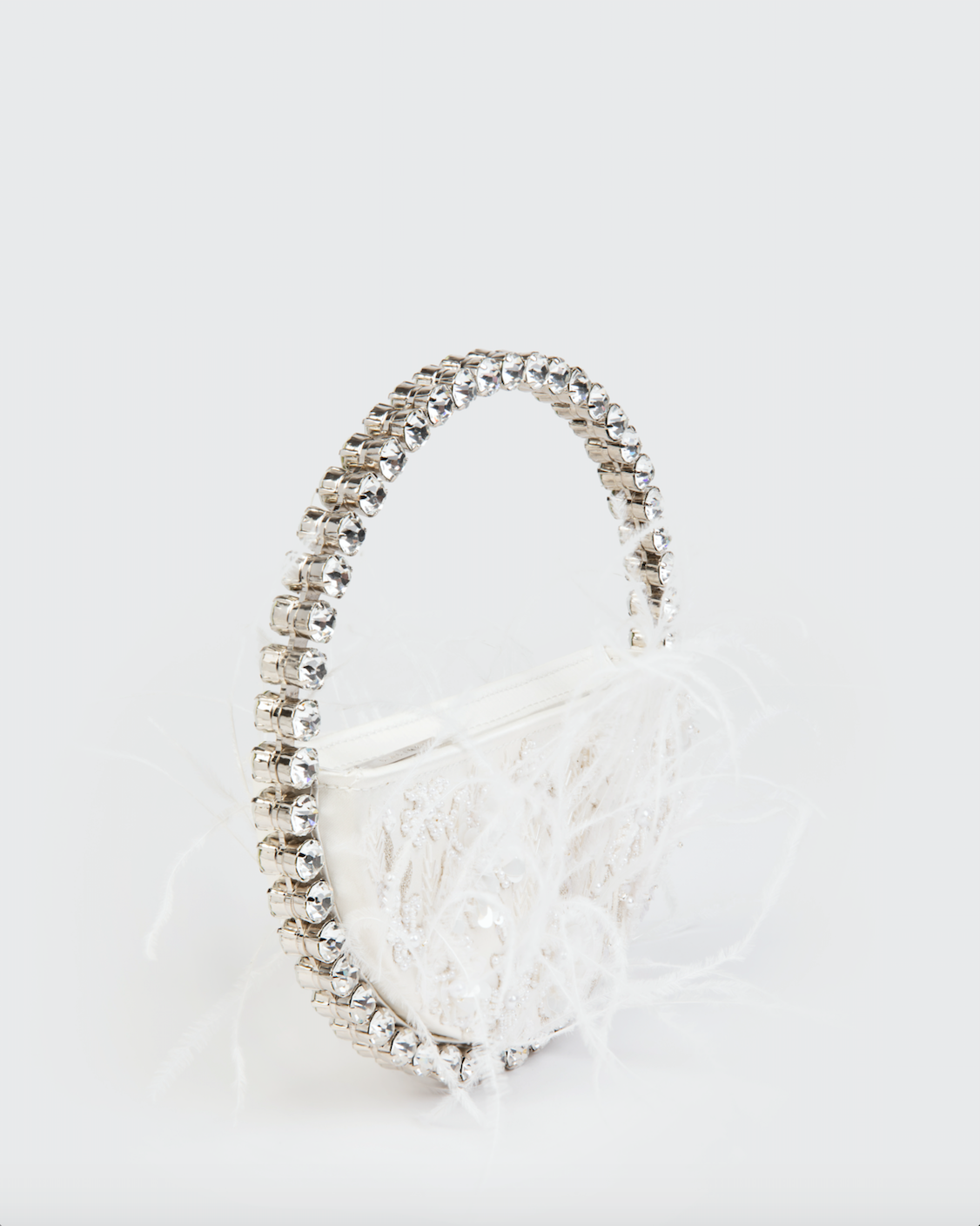 Cream Feather Embellished Eternity Clutch