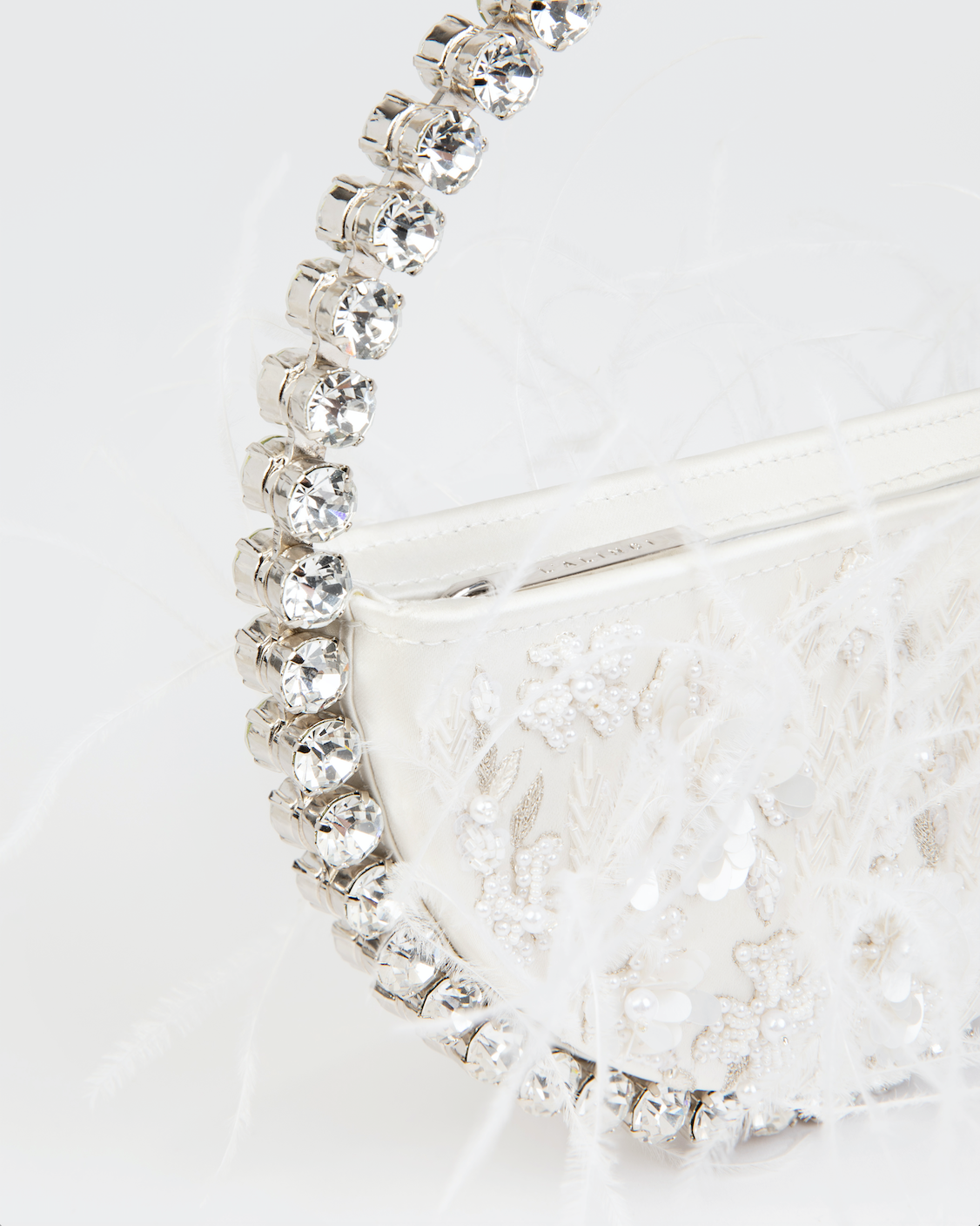Cream Feather Embellished Eternity Clutch