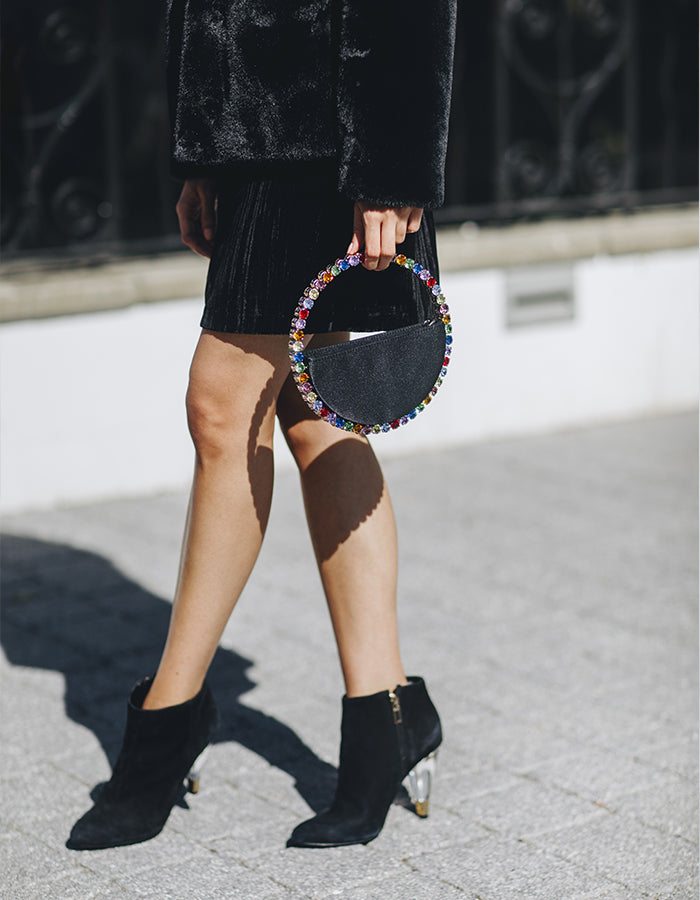 L'alingi London Eternity Black Luxury Clutch with Rainbow Swarovski stones