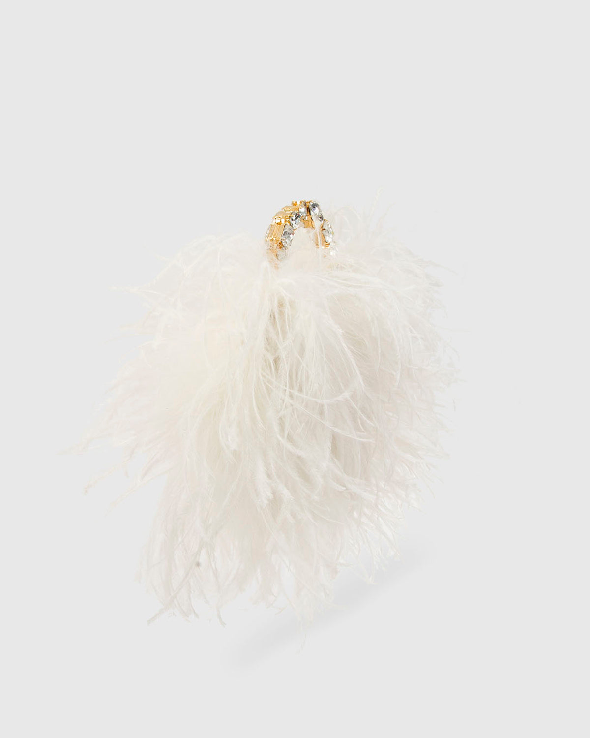 White Luxury Feather Evening Pouch with stone-encrusted handle