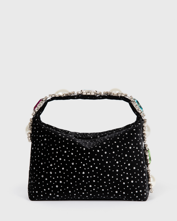 Balck Velvet Crystal Hobo Bag