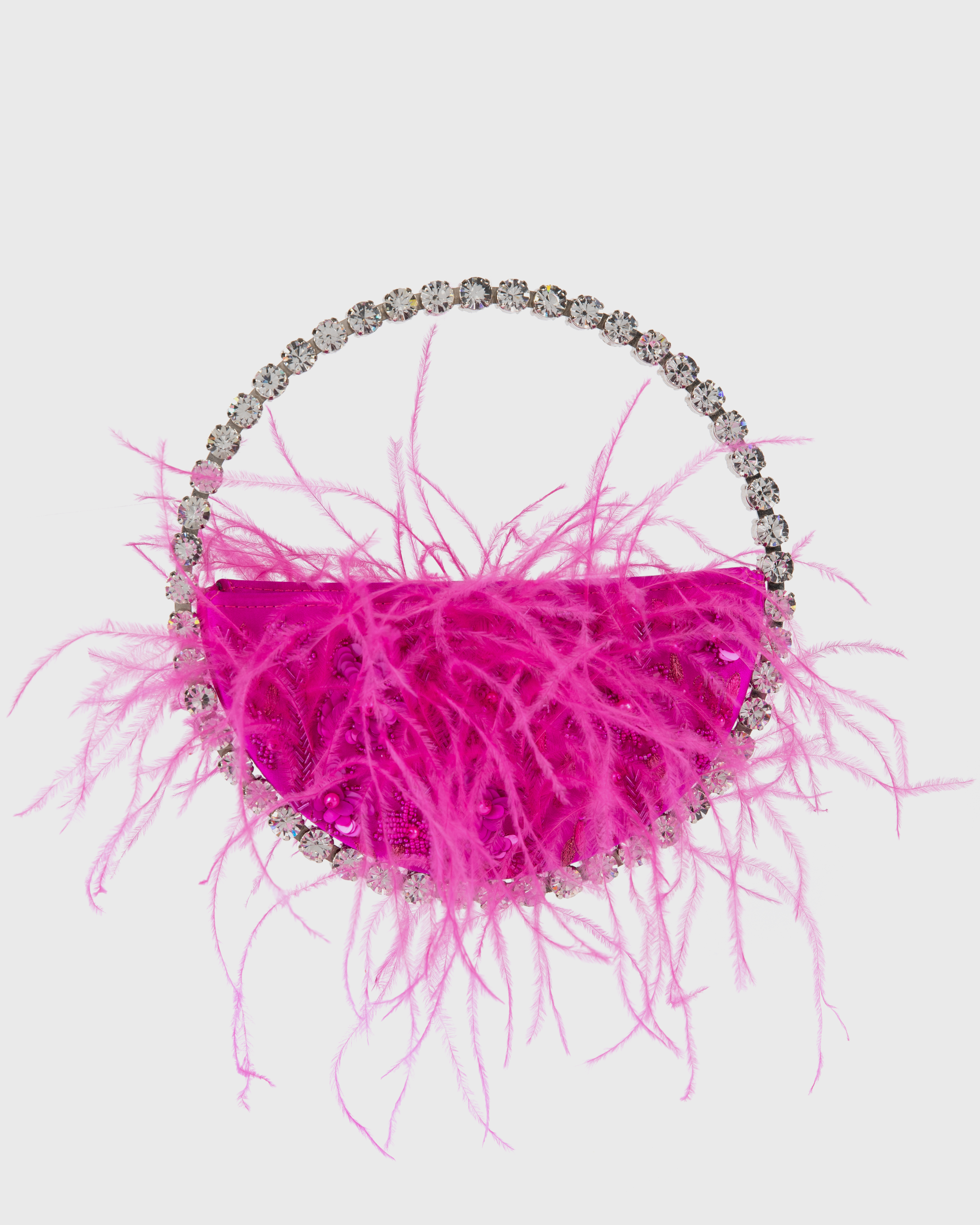 Fuchsia Feather Embellished Eternity Clutch