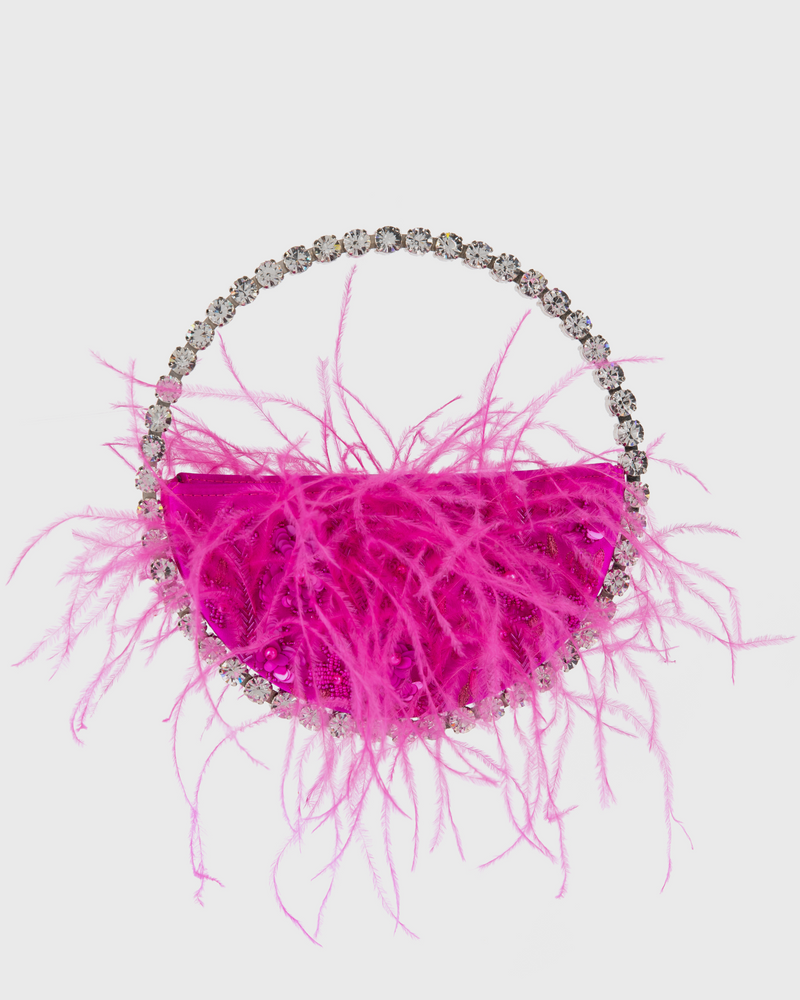 Fuchsia Feather Embellished Eternity Clutch