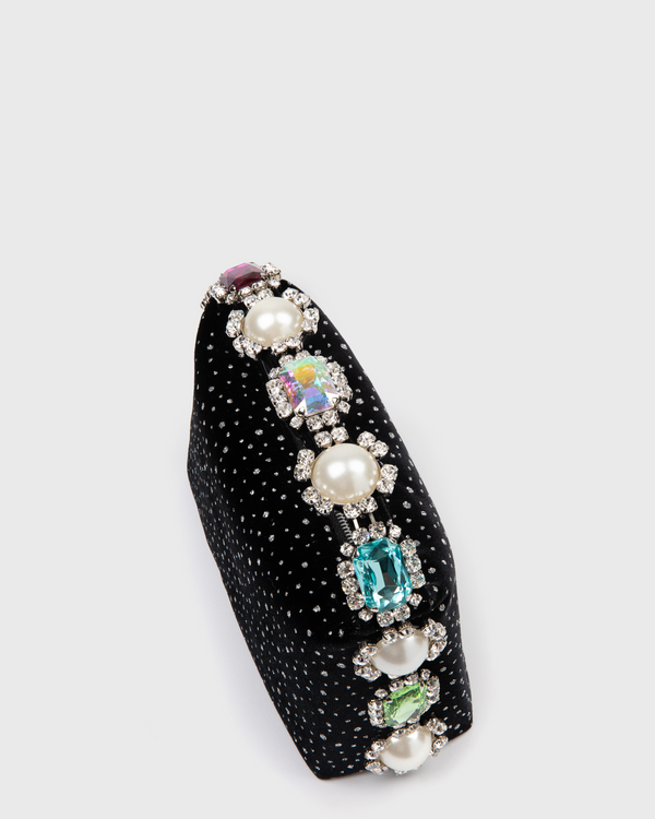 Balck Velvet Crystal Hobo Bag
