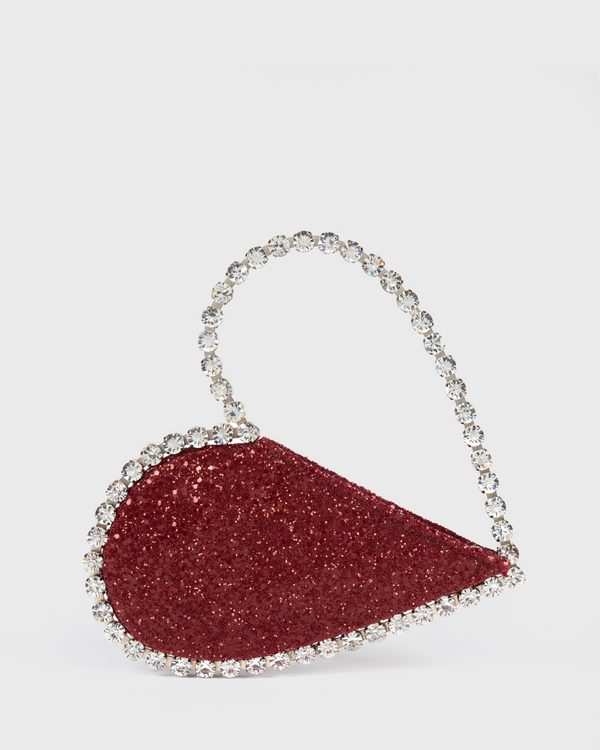 Heart Rhinestone Clutch Purse, Red/Red Stones