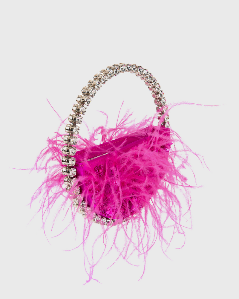 Fuchsia Feather Embellished Eternity Clutch