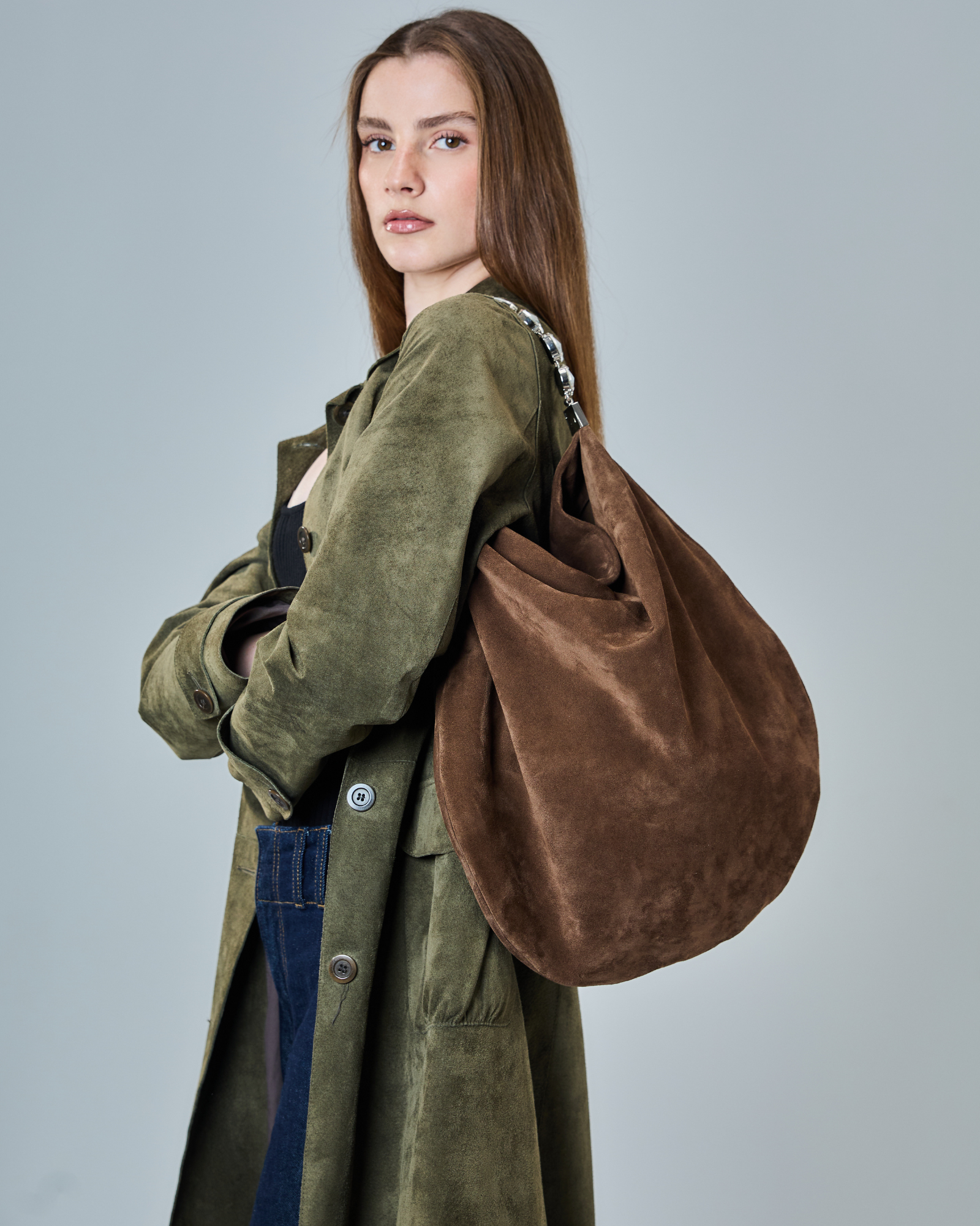 Brown Suede Hobo Bag