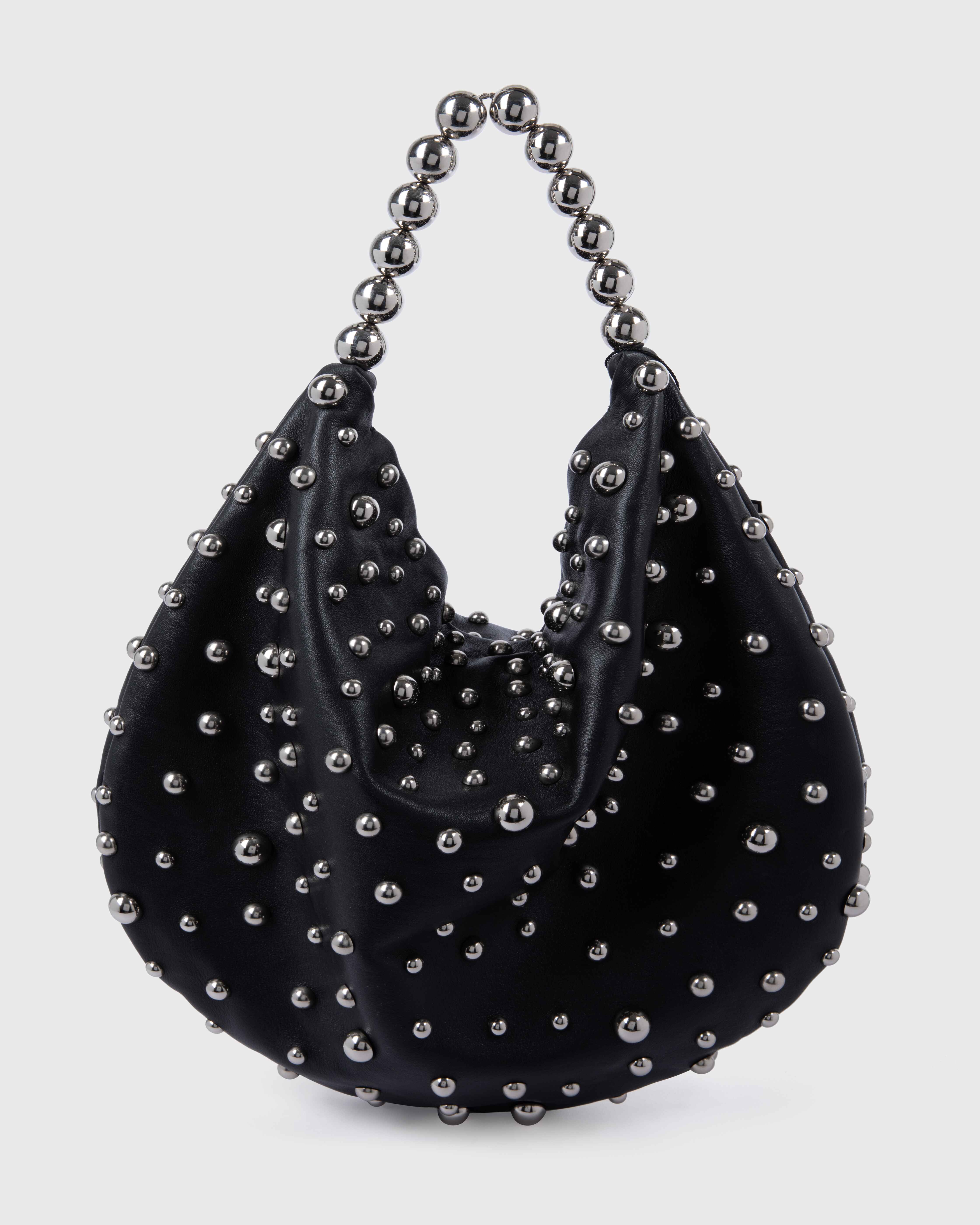 Black Leather Boule Hobo Bag