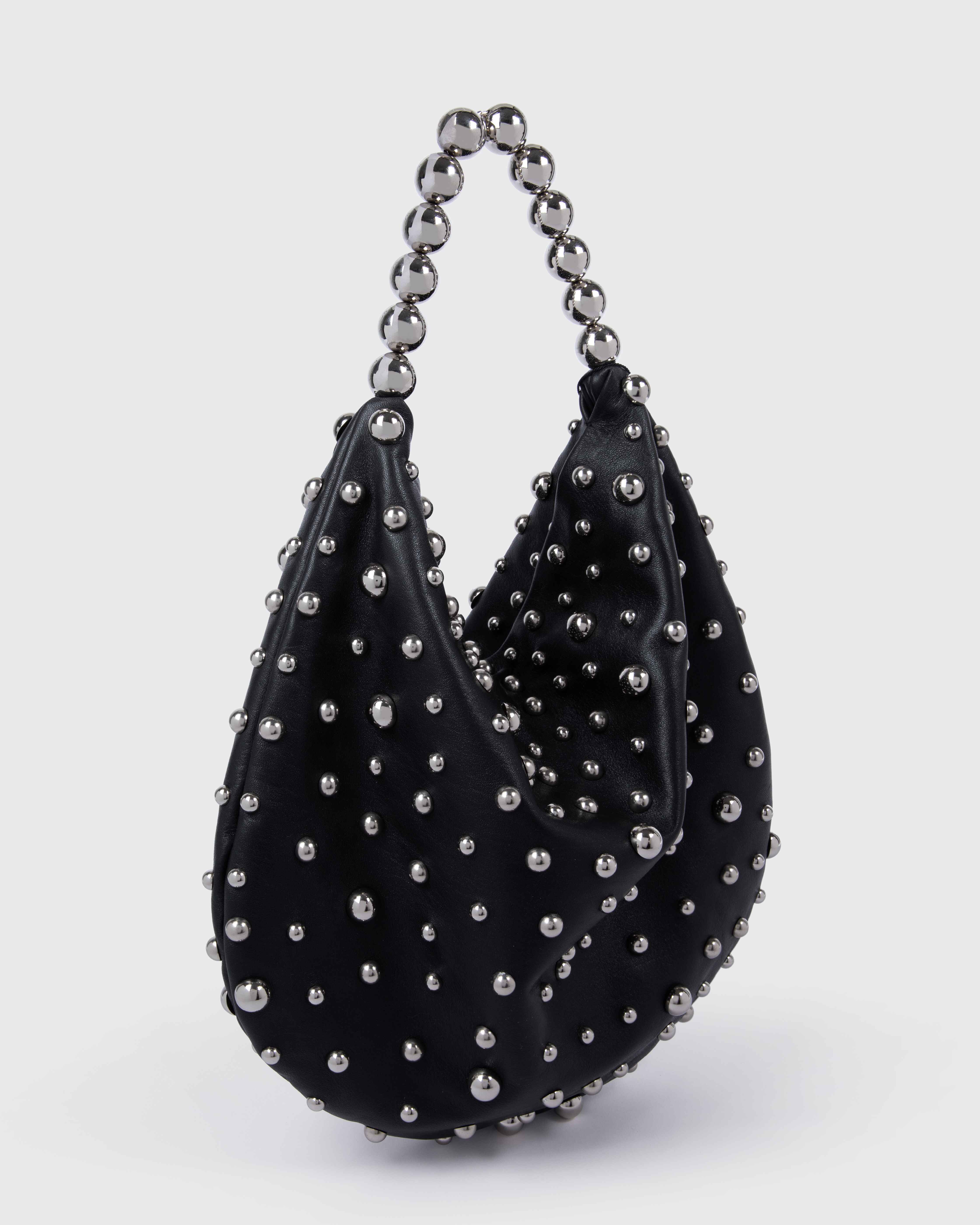Black Leather Boule Hobo Bag
