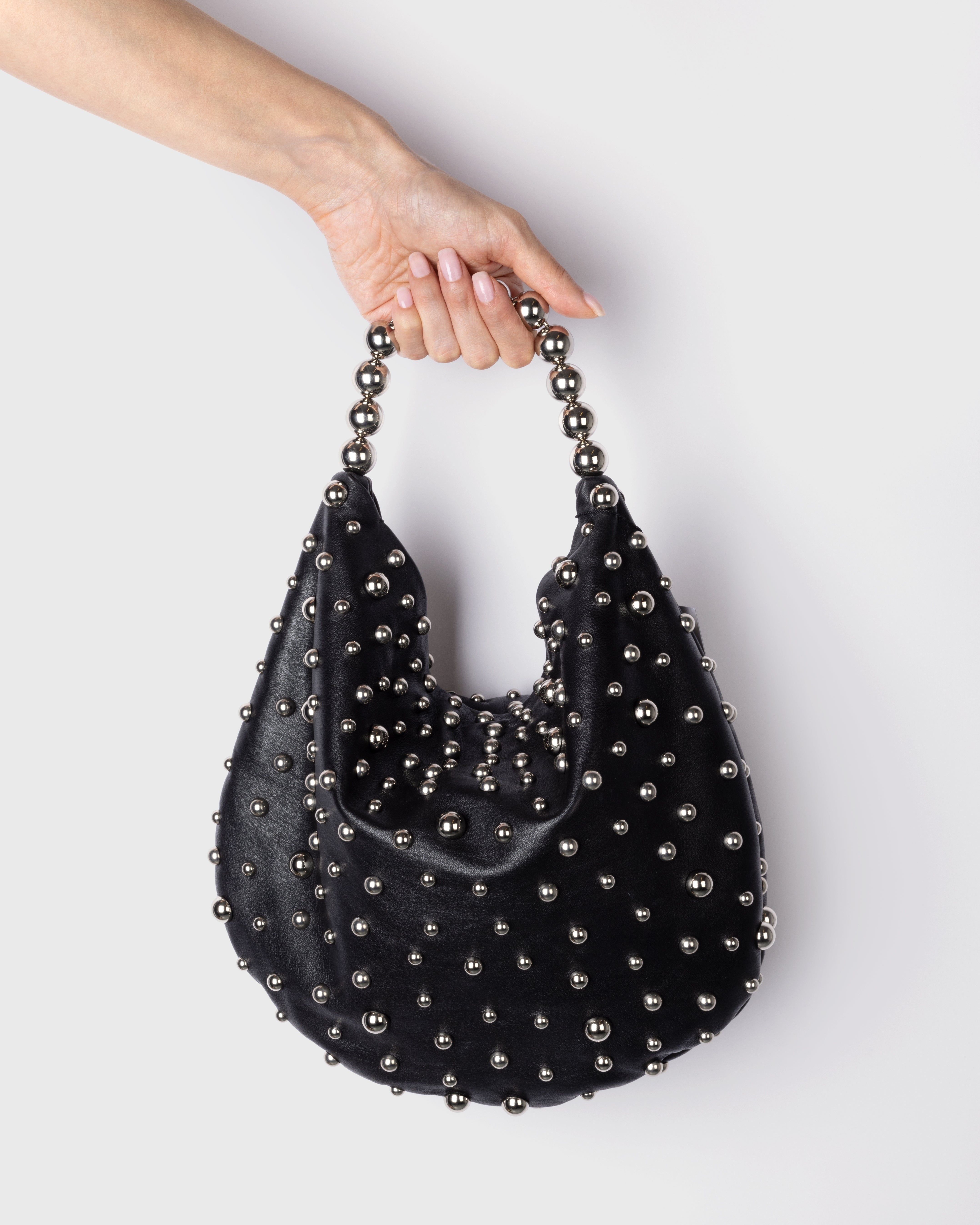 Black Leather Boule Hobo Bag