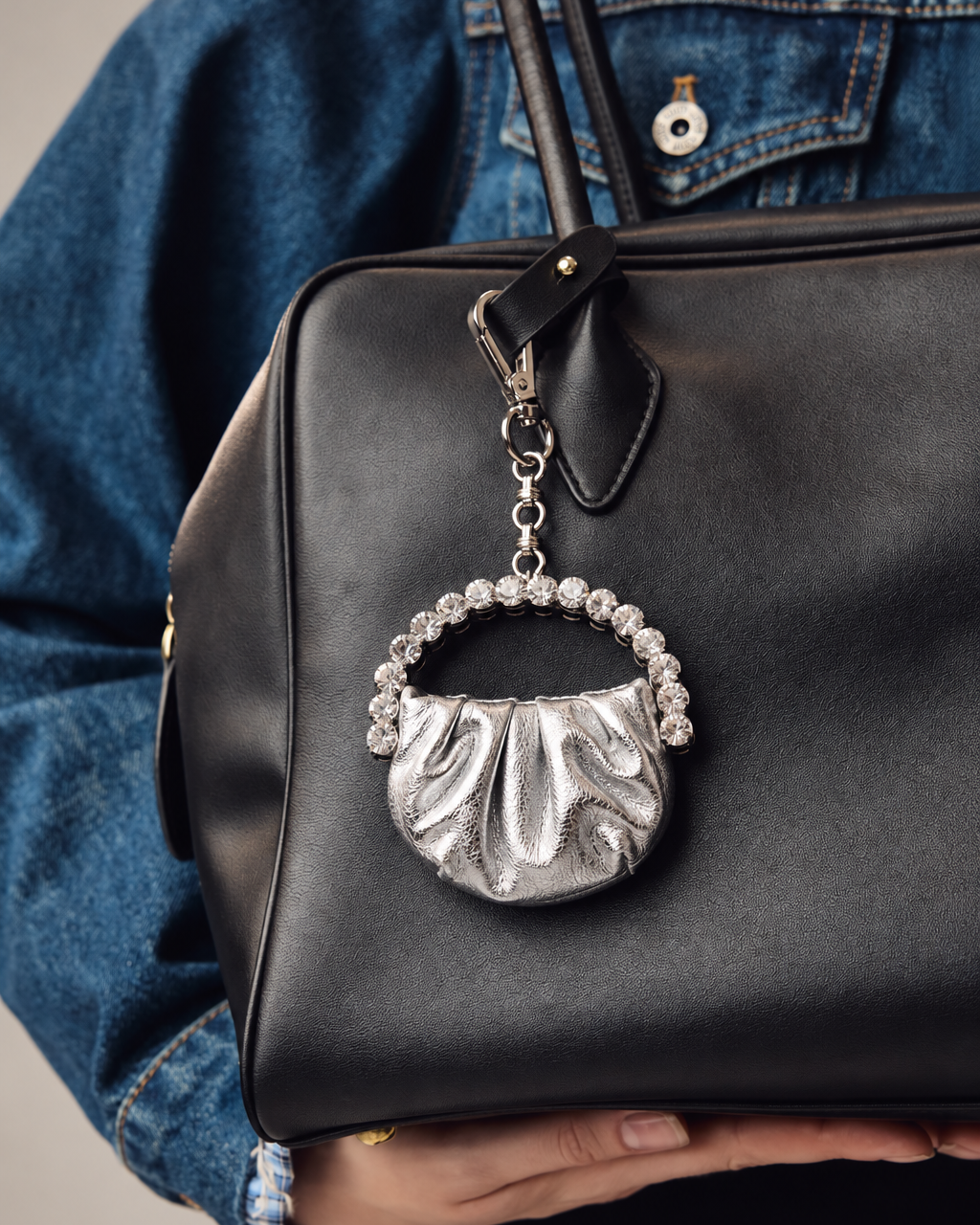 Metallic Silver Micro Bag Charm