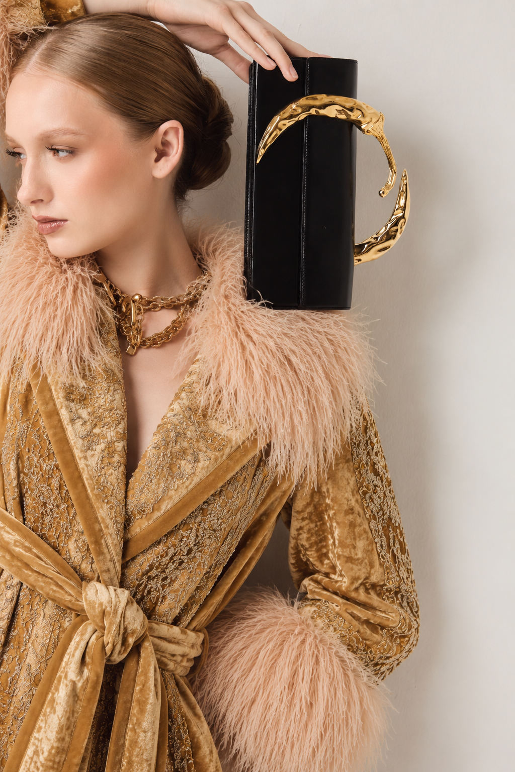 Black & 24k Gold Plated Chili Clutch