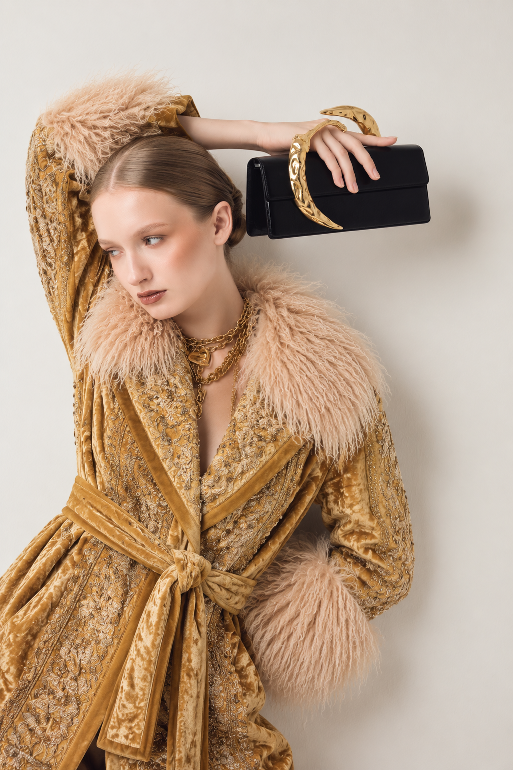 Black & 24k Gold Plated Chili Clutch