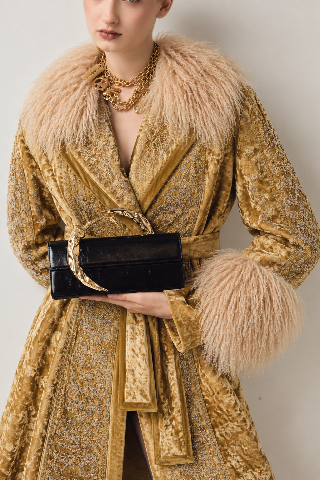 Black & 24k Gold Plated Chili Clutch