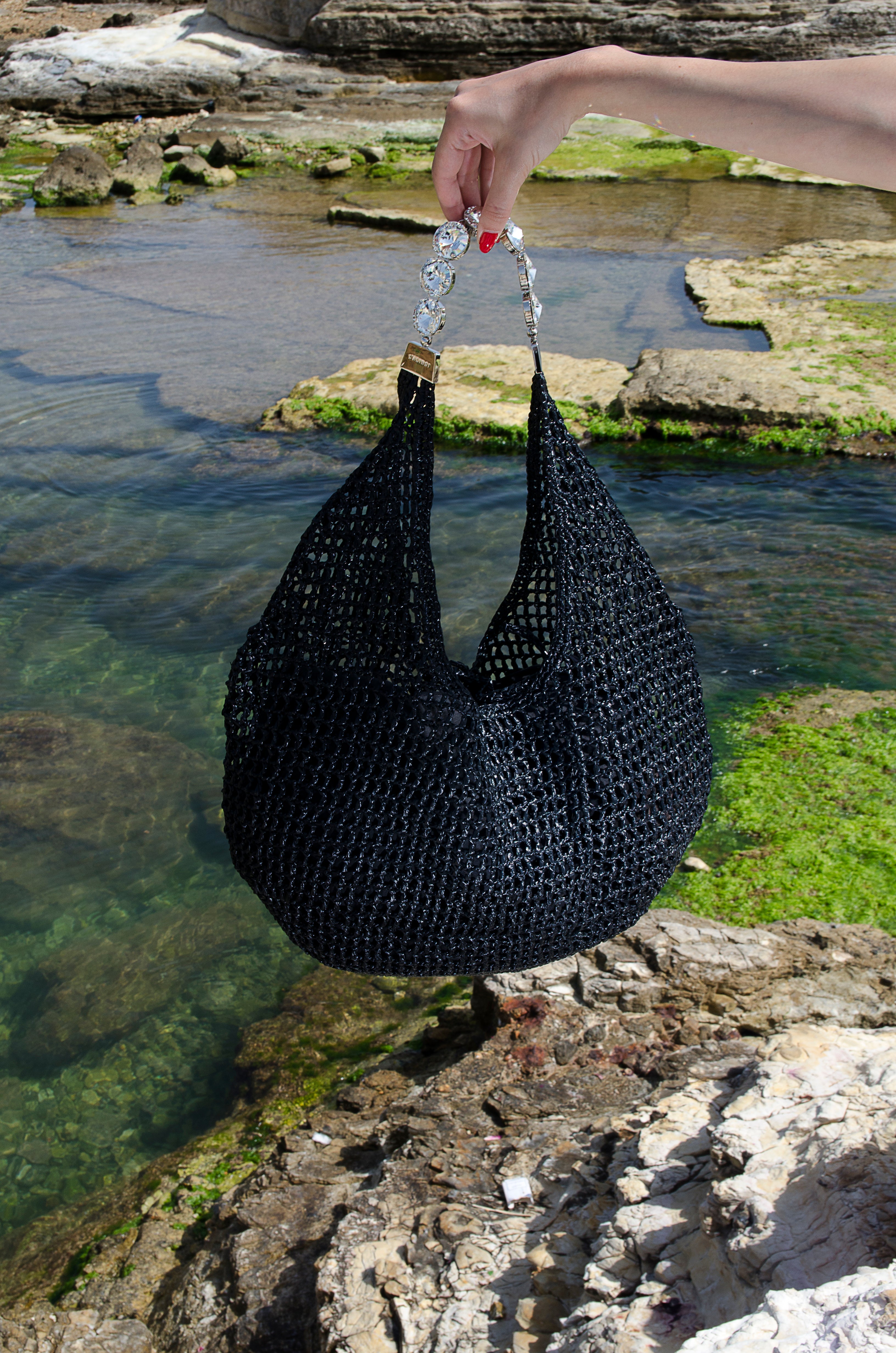 Large Black Crochet Tote Bag