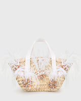 Feather Embellished Basket Bag