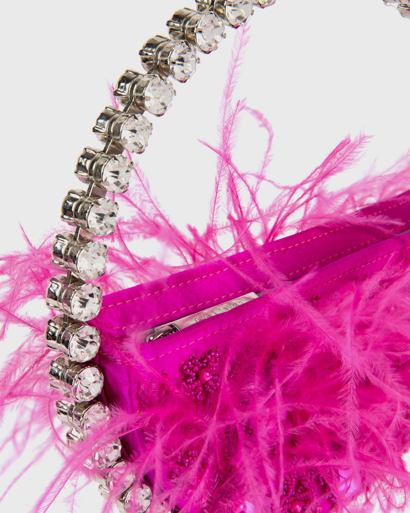 Fuchsia Feather Embellished Eternity Clutch