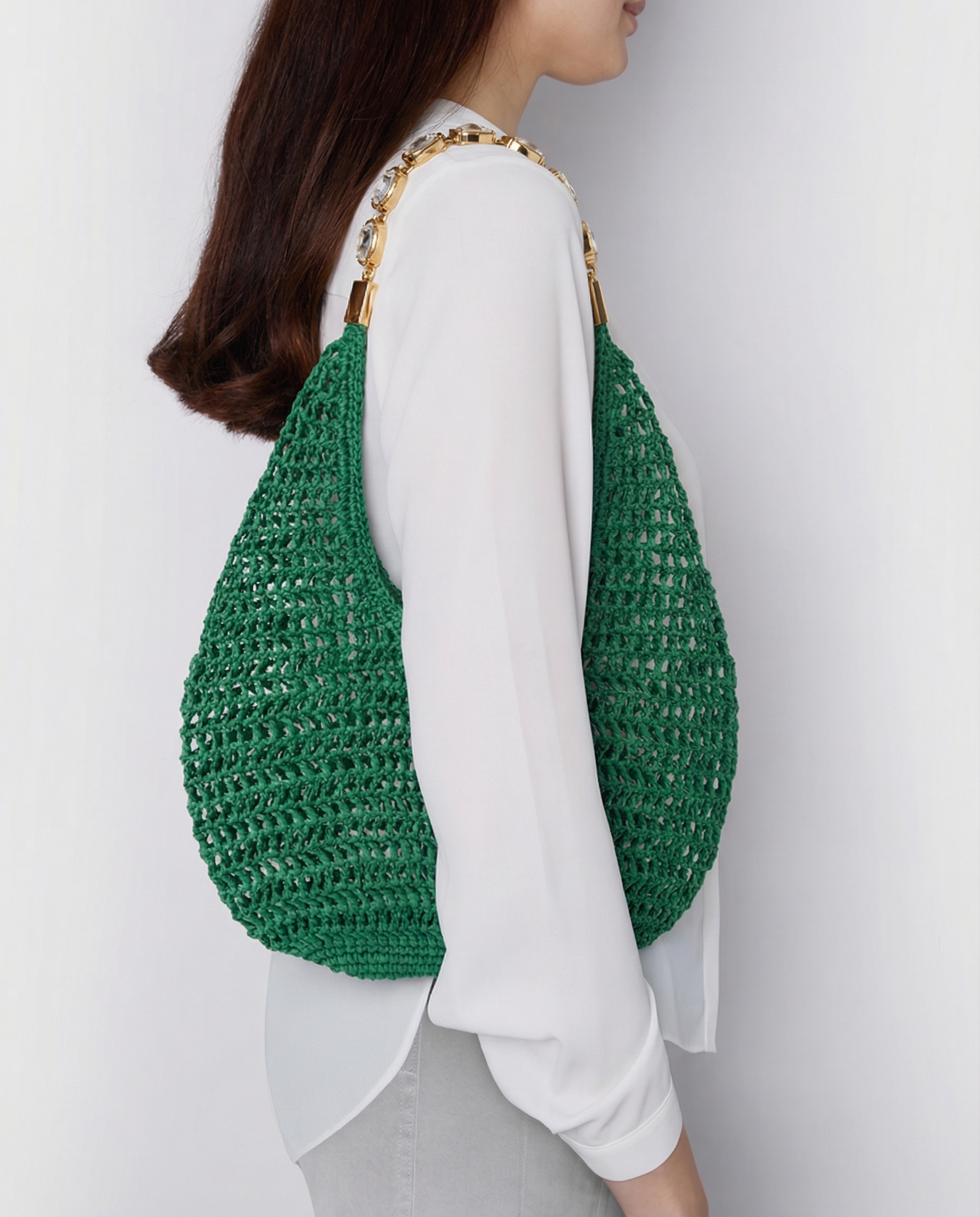 Green Crochet Tote Bag