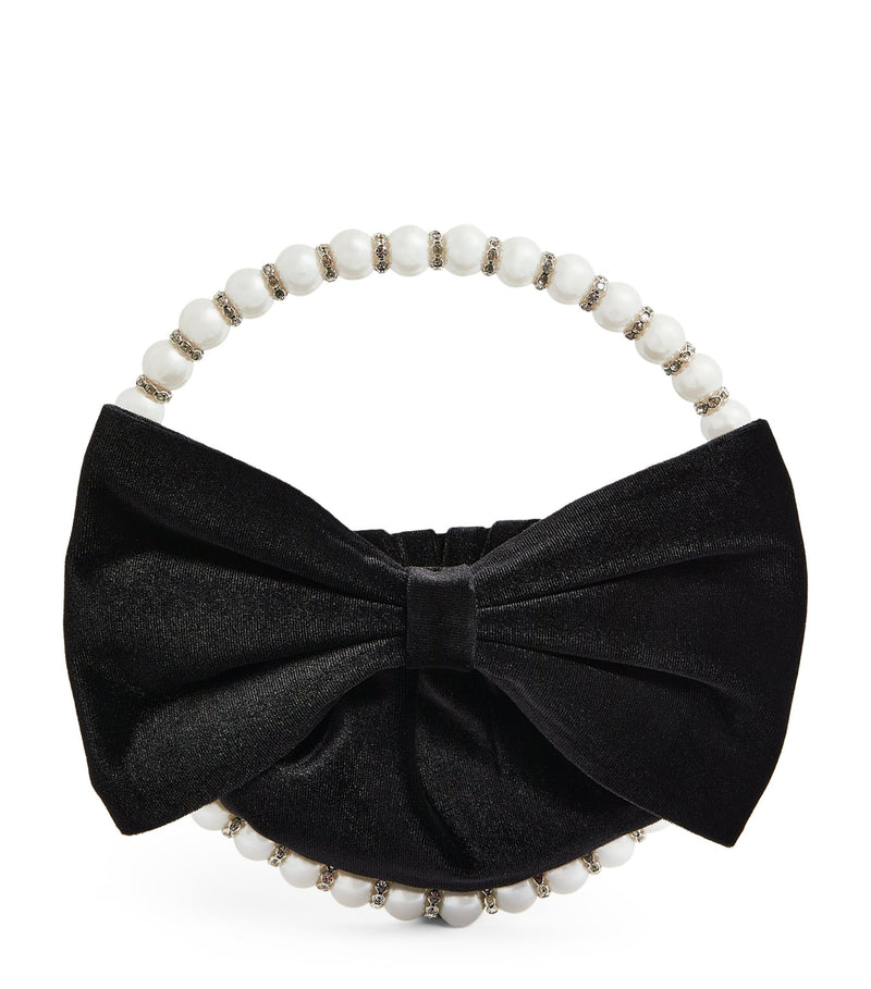 Black Velvet Bow Pearl Clutch