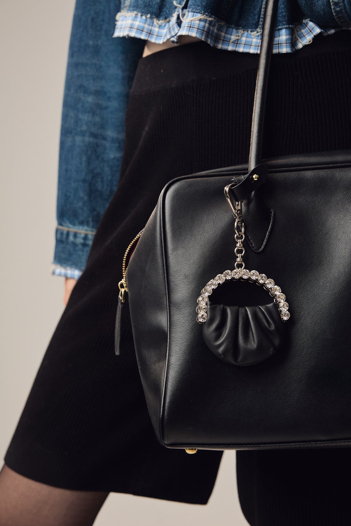 Black Leather Micro Bag Charm