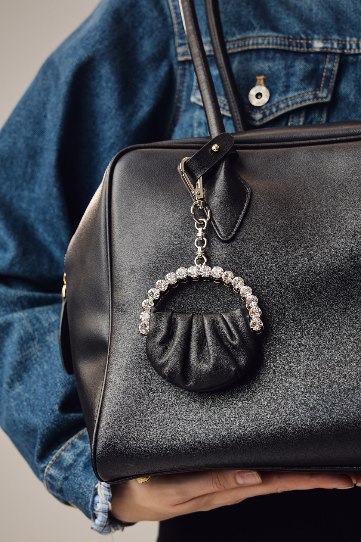 Black Leather Micro Bag Charm