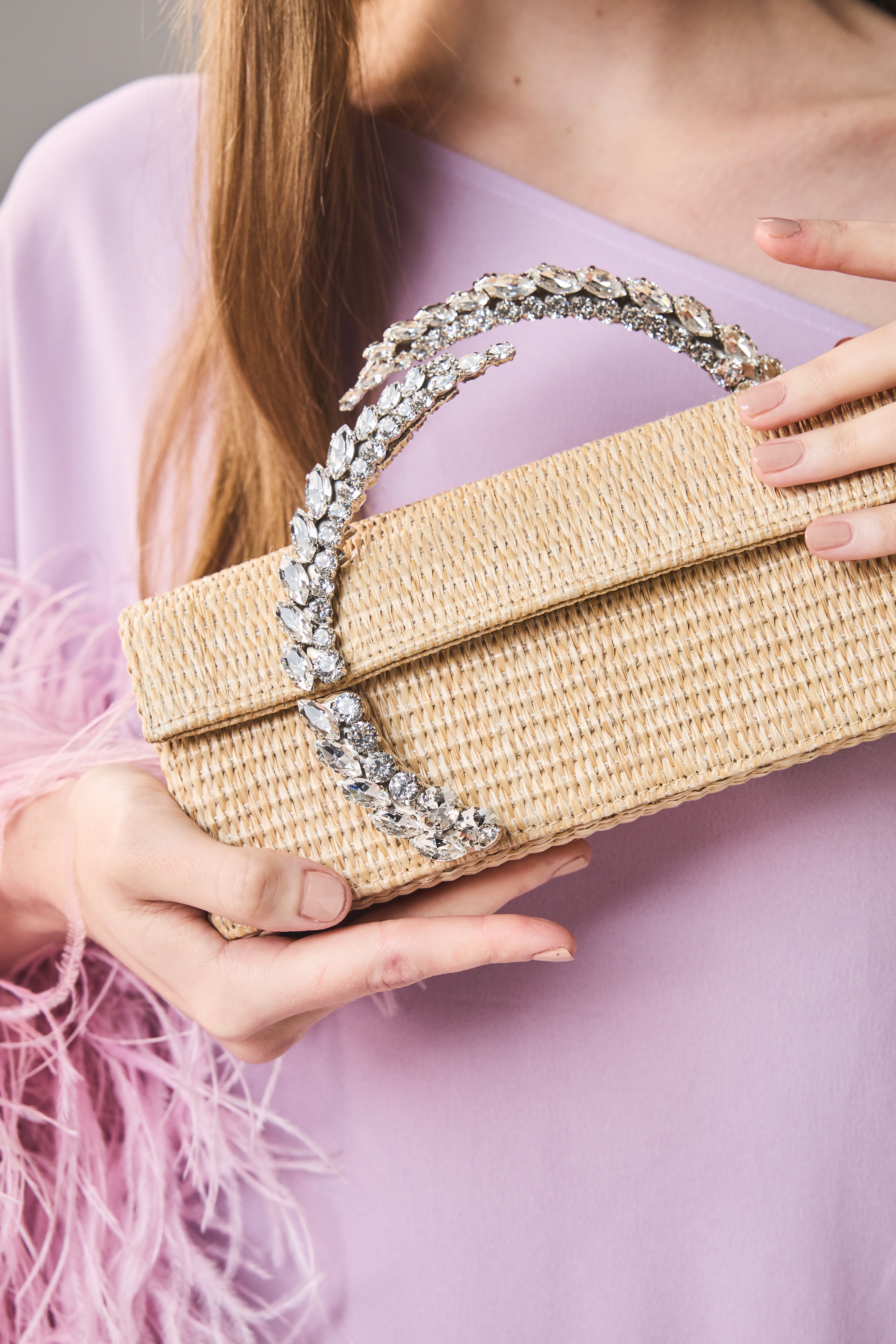 Raffia Baguette Karma Clutch