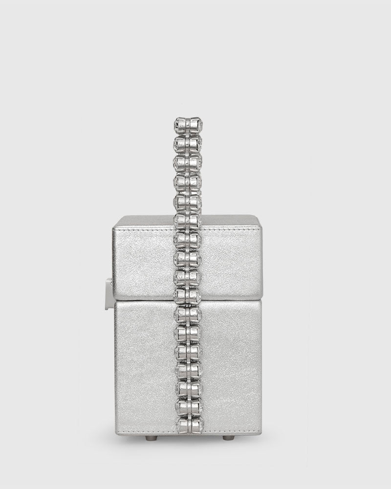 L'alingi London Silver Metallic Luxury  Cube Clutch with Swarovski stones