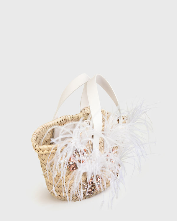 Feather Embellished Basket Bag