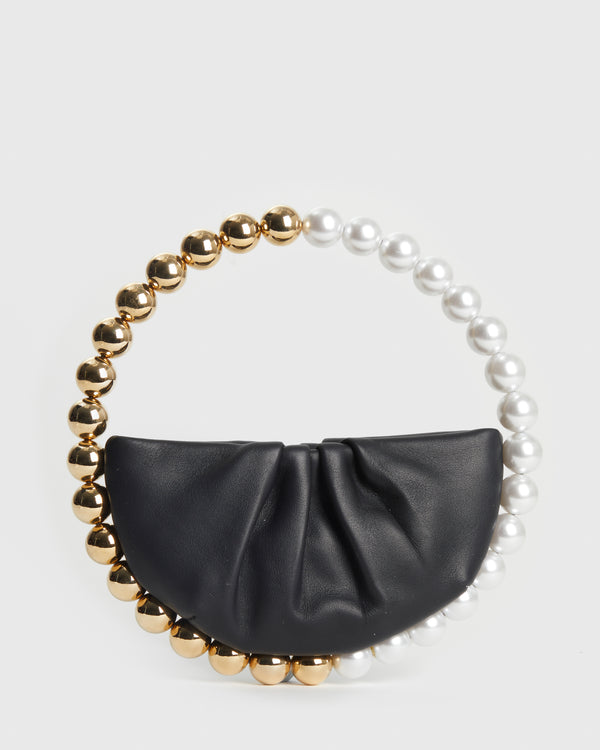 Black Gold & Pearl Band Clutch