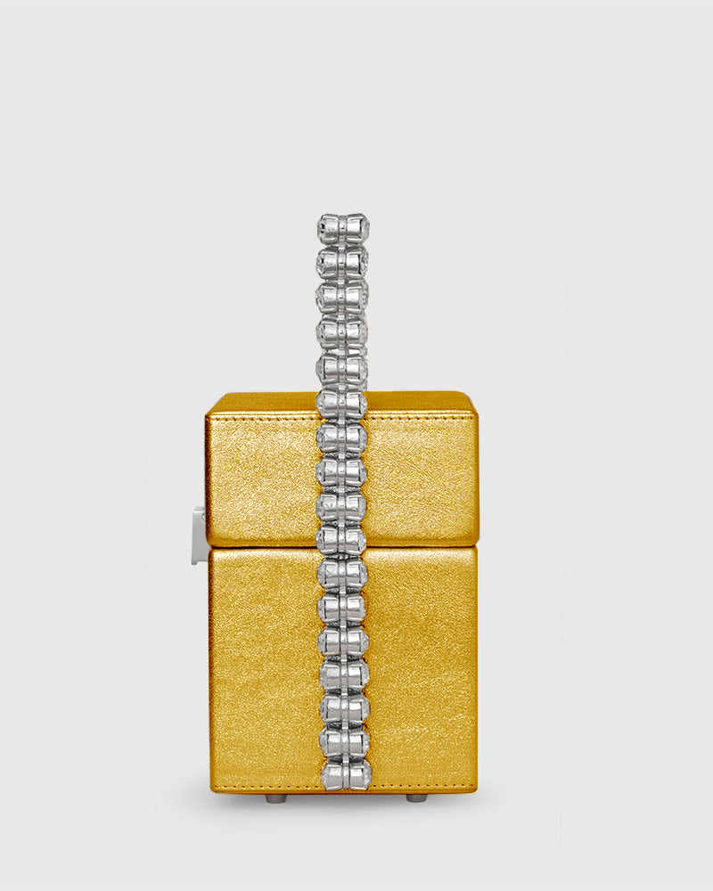 L'alingi London Gold Metallic Luxury Cube Clutch with Swarovski stones