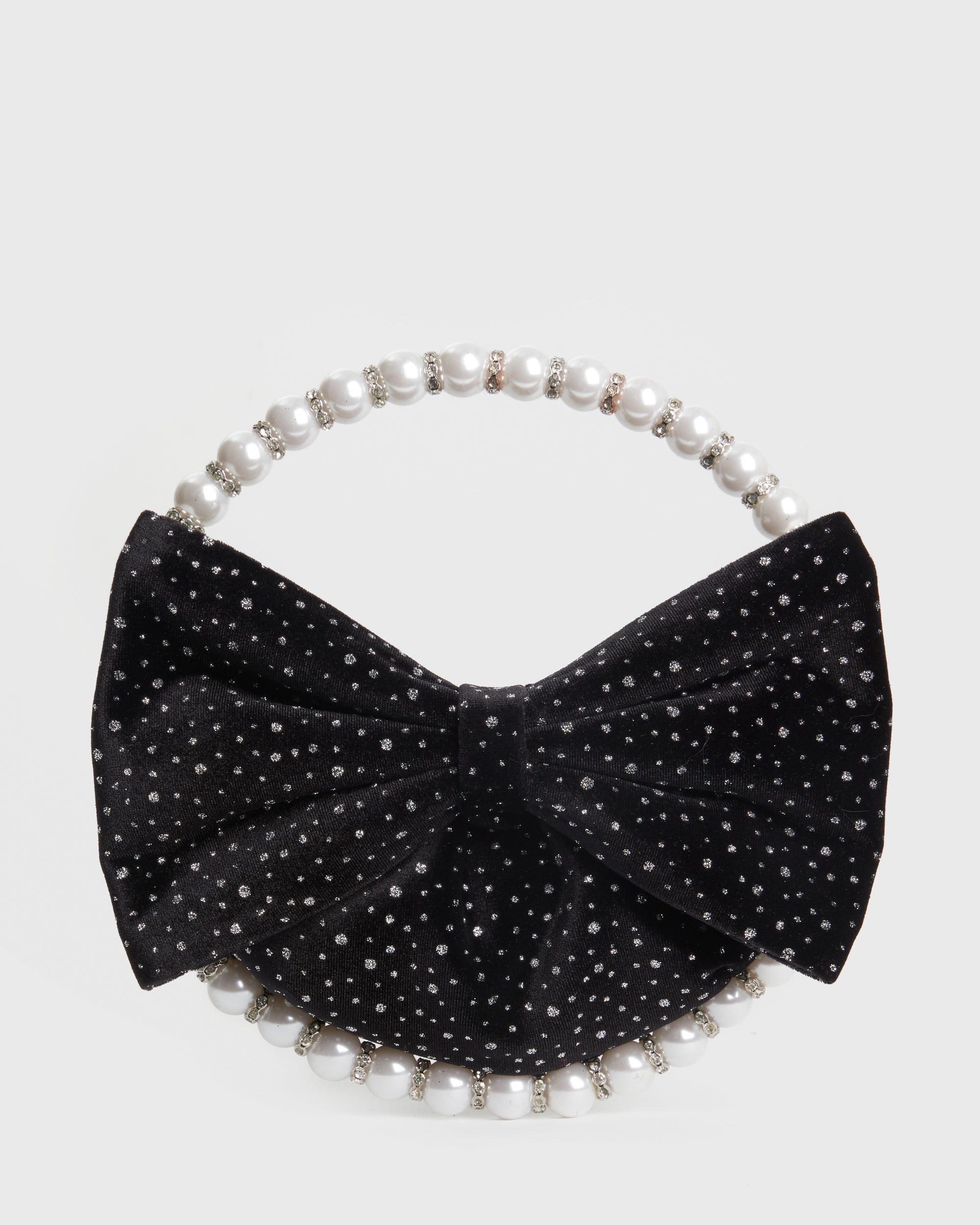 Black Glitter Bow Pearl Clutch