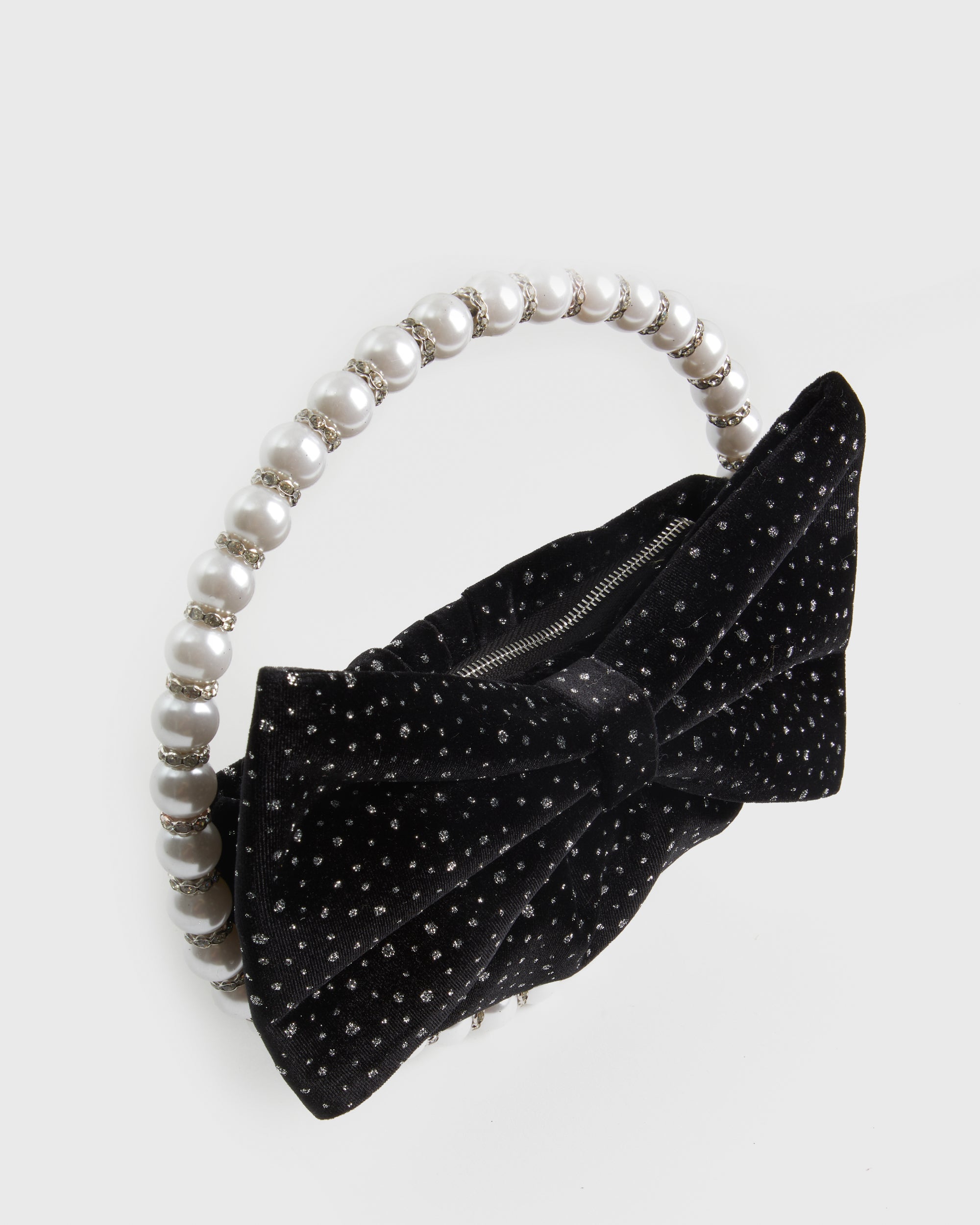 Black Glitter Bow Pearl Clutch