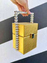 L'alingi London Gold Metallic Luxury Cube Clutch with Swarovski stones