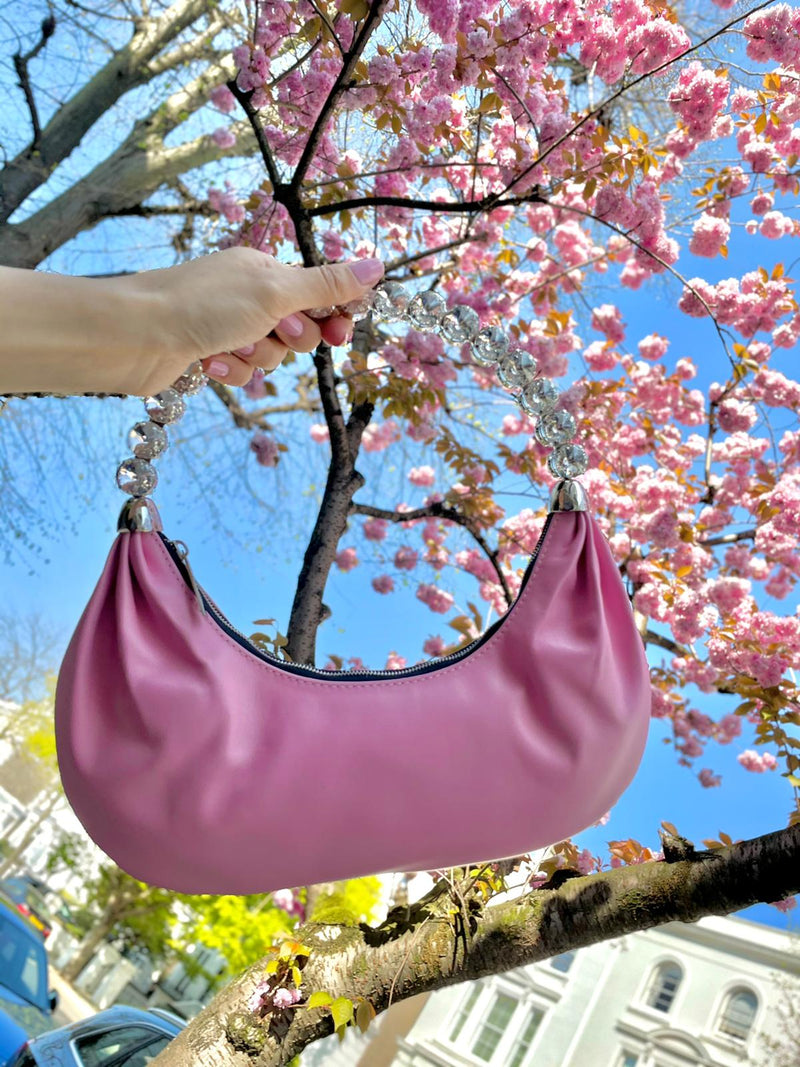 L'alingi London Pink Banana Luxury Handbag with Swarovski stones