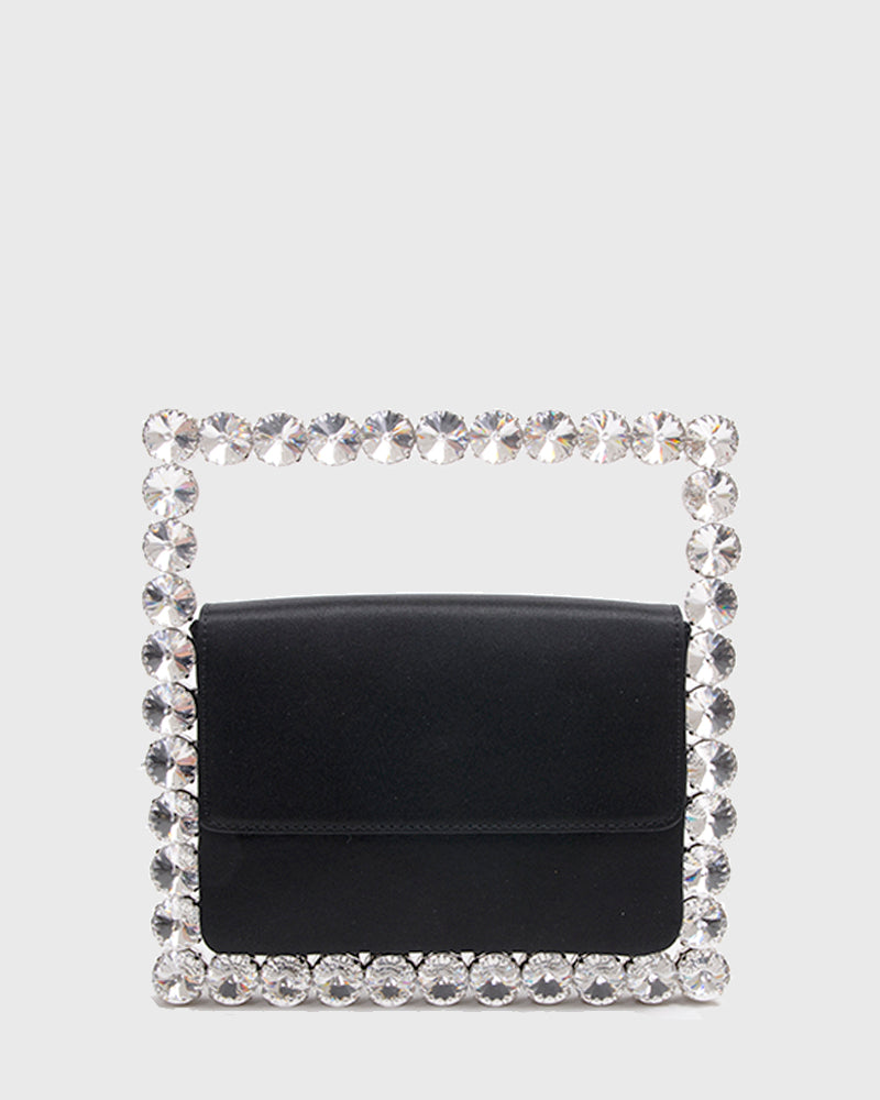 L'alingi London Eternity Black Square Luxury Clutch with Swarovski stones