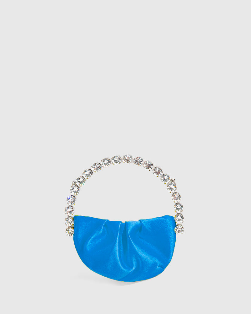 L'alingi London Blue Satin Micro Eternity Luxury Clutch with Swarovski stones