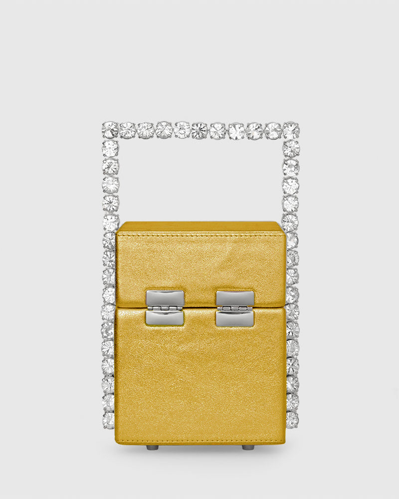 L'alingi London Gold Metallic Luxury Cube Clutch with Swarovski stones
